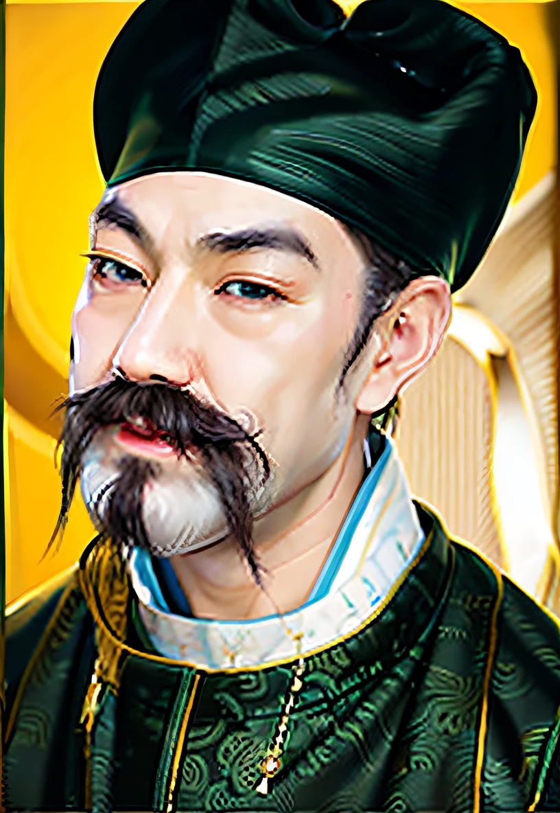 a close up of a painting of a man with a mustache,Inspired by Li Bai,Tang dynasty attire,