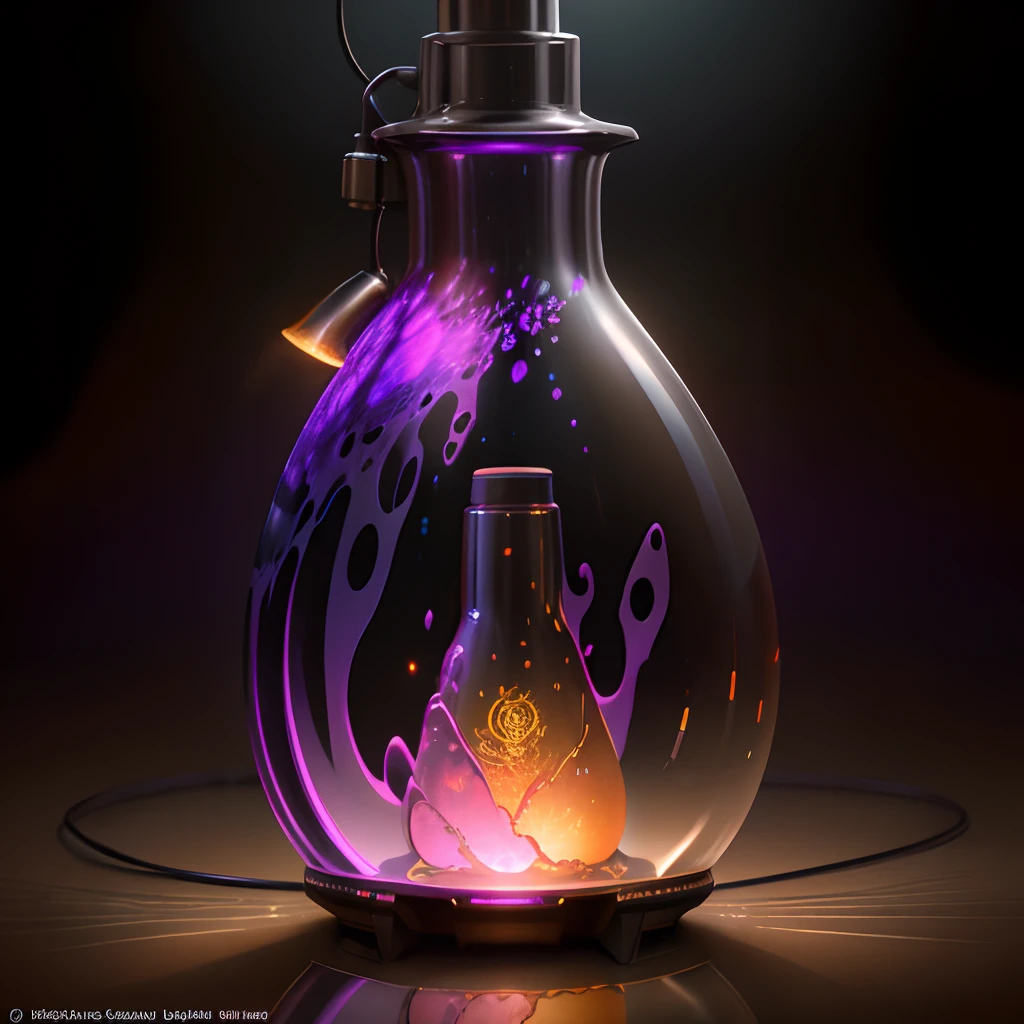 dreamlikeart,((LAVA LAMP)) bioluminescent fluorescent liquid in a bottle, thick glass, steampunk detail, hazy, chromatic aberration, reflection, crazy detail, intricate detail, hyperdetailed, photorealistic, photo, canon, fantastic, artistic, hyperdetailed photorealistic Doctrine by greg rutkowski