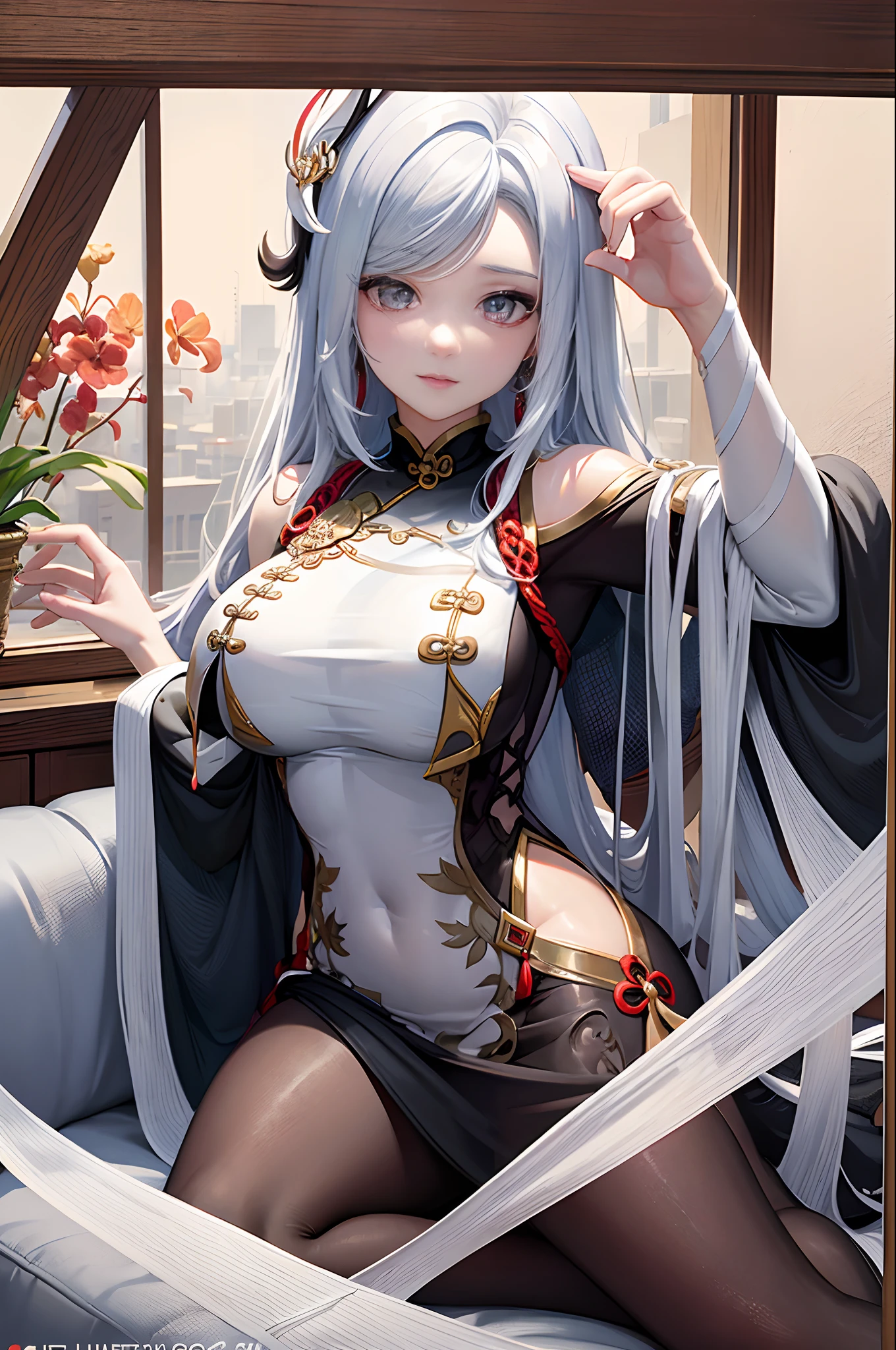 close-up of a woman with white hair and white mask，Belle peinture de personnage，Guviz，Guviz-style artwork，white-haired god，Yang J，Epic and beautiful character art，Stunning character art，FAN Qi，Wu Zhun Shifan，Guvitz at Pixiv Art Station 1 girl，（tmasterpiece），（ultra - detailed），Monster Girl，slimes，Monster Girl，Xiaorou，cos，Magical world，downy