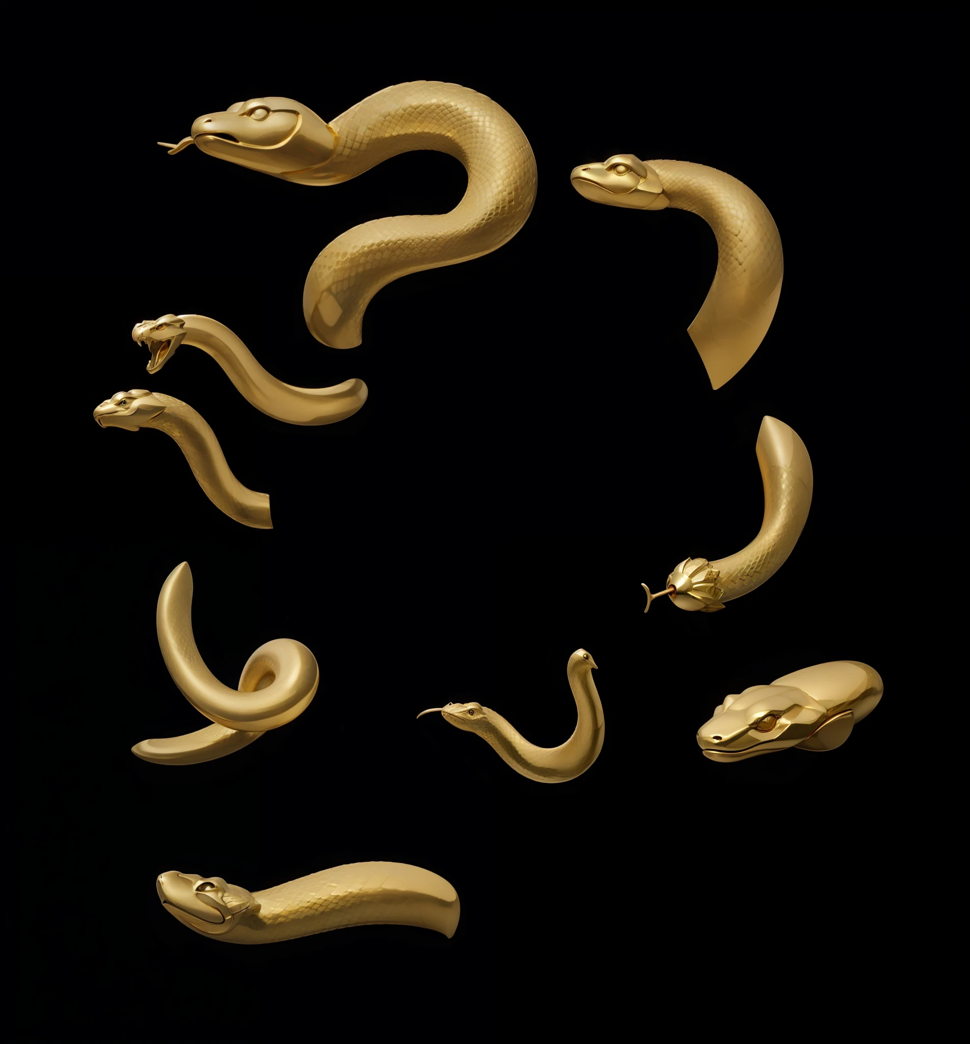 Golden statue of a snake's head,Dark gold,high light,statues,metals