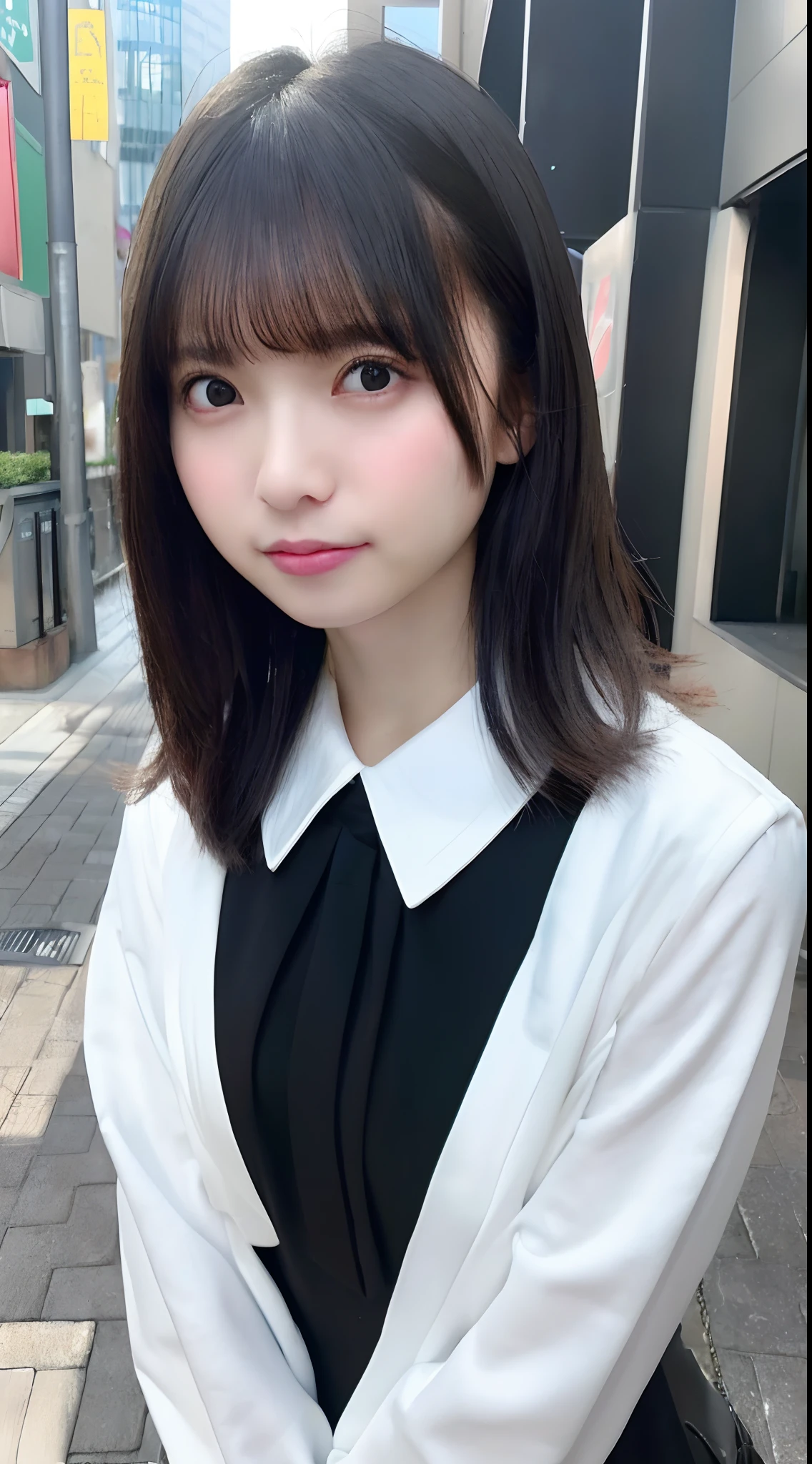 A close up of a woman in a white shirt and black skirt - SeaArt AI