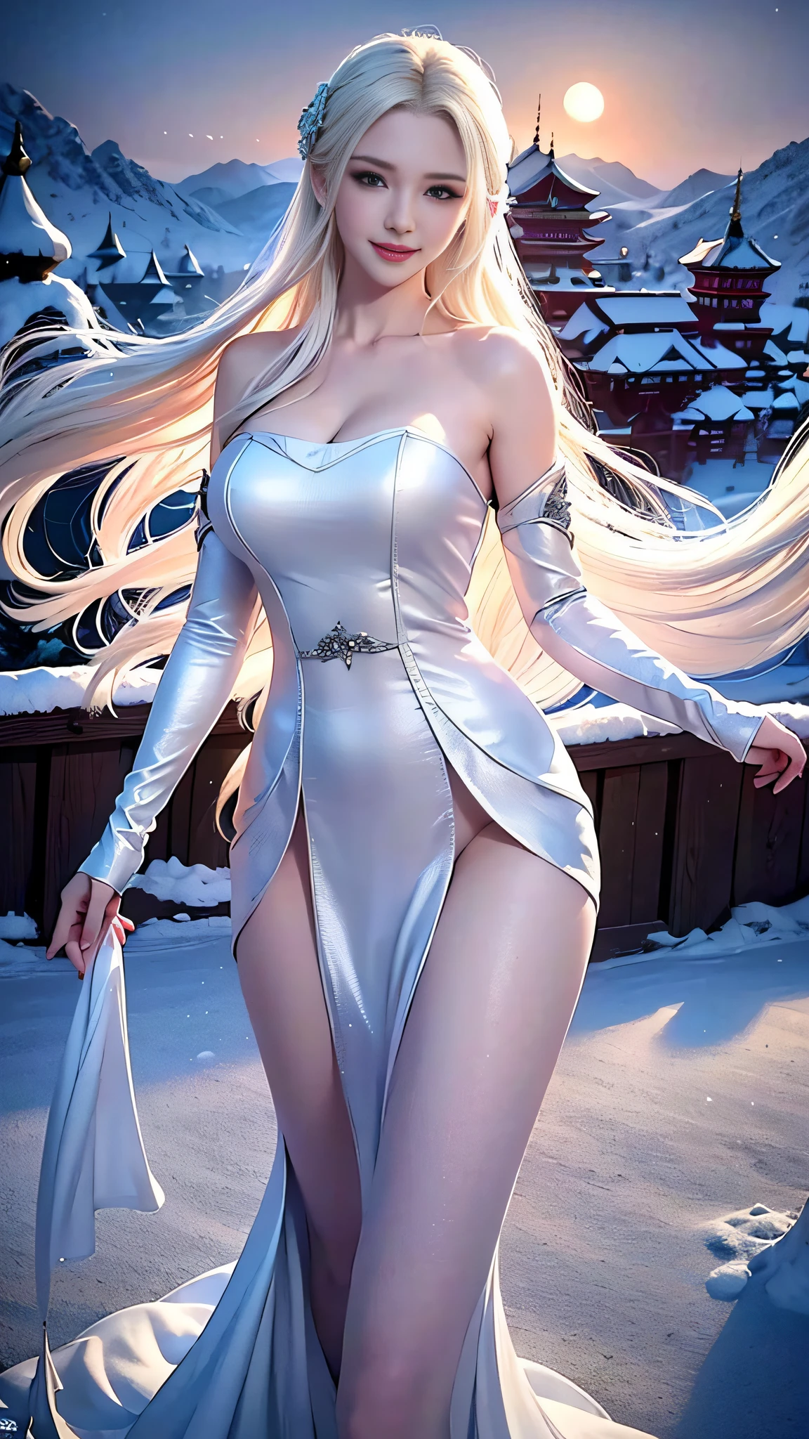 an ice female demon、Standing in the frozen snow field、Witch wearing pale armor, ((sexy costume:1)), SEXY female devil,