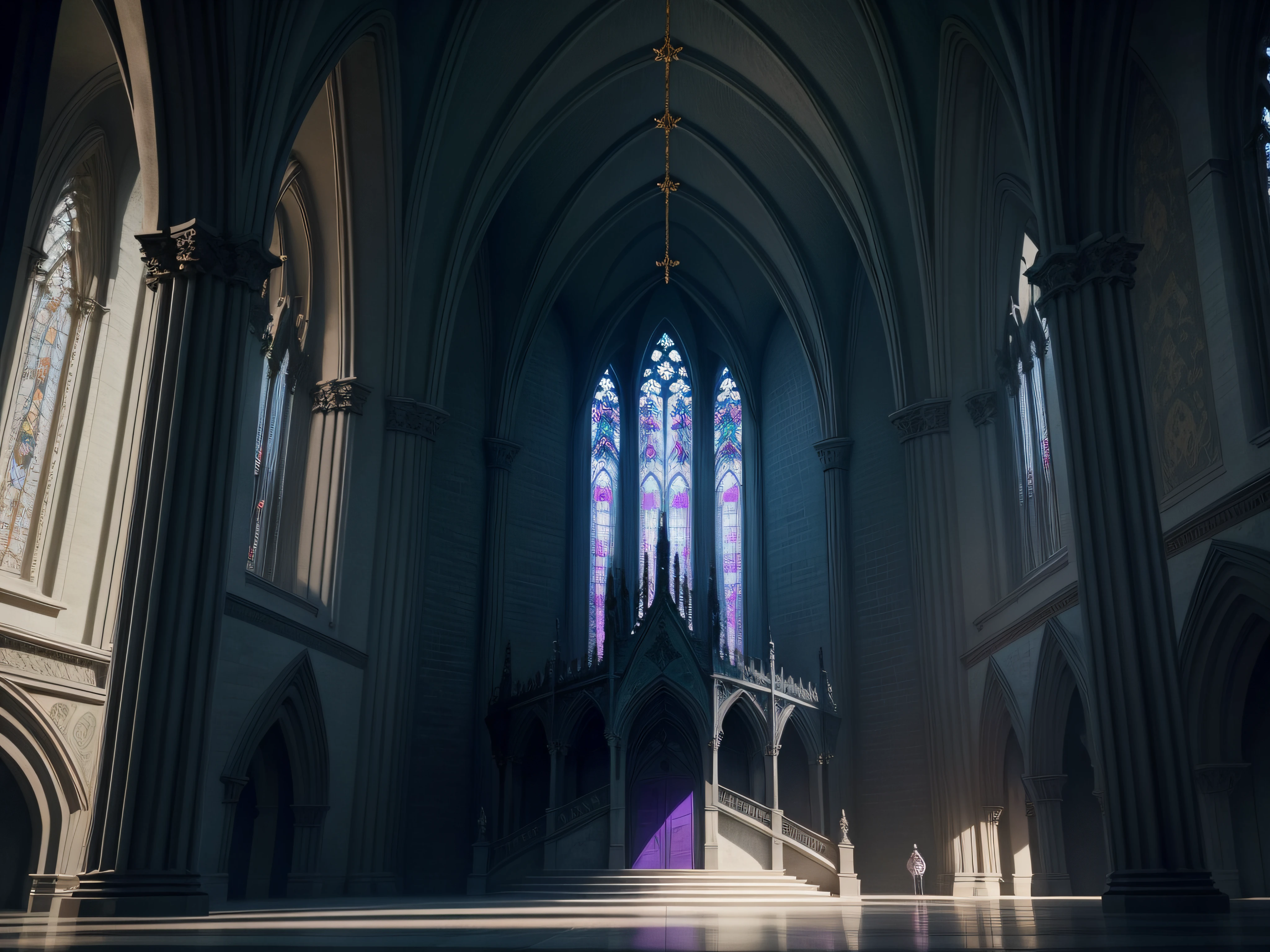 Gothic architectural design, en tonos azules, green and purple.