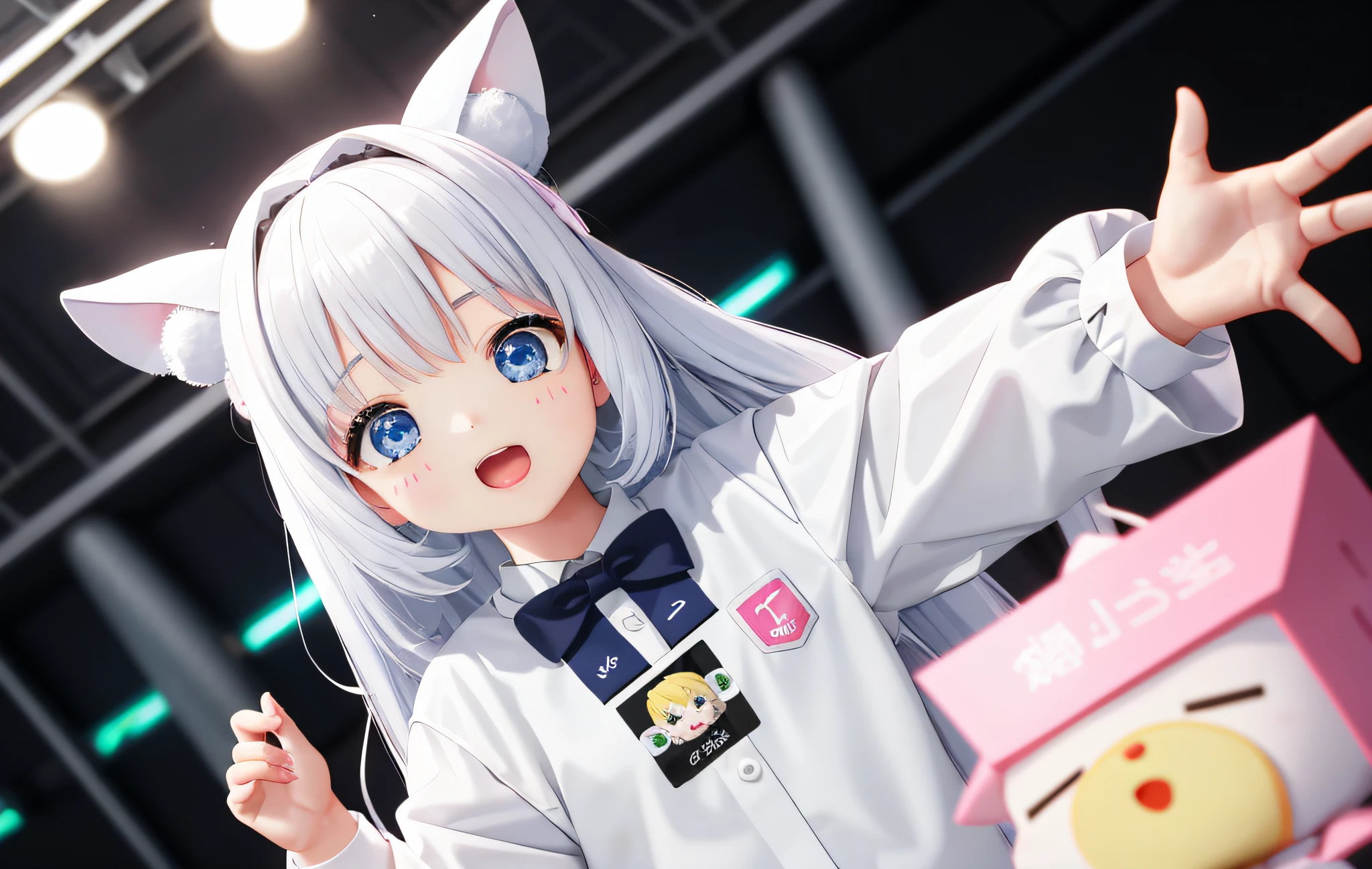 Pop Mart Blind Box IP、Close up of cute white knight doll、Young One Angel Style、Wear longer, Fluent clothing、Lop style、Poseline doll、Little people々々。unreal enginee 5、Light 3D/C4D production: 8K HD quality/illuminating/Ultra-fine lens description 1.5、flawless、Chibi Background/Cinematic。