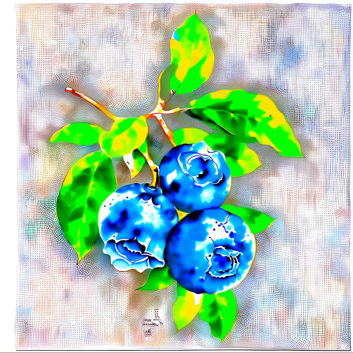 Draw three blueberries，There are leaves on the branches, blue berry, blueberries, full-colour illustration, “berries, wearing a blue berries, botanical art, blueberries on the side, author：Maria Johanna Geertz, Color illustration, author：Carlos Enriquez Gomez, an illustration of, author：Robert Medley, botanical artwork, john berry, artist rendition