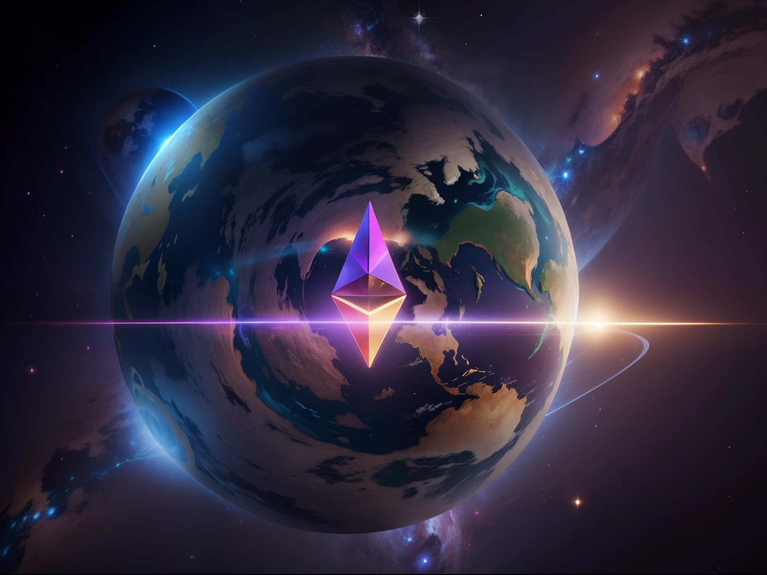 Ethereum symbol, planet earth, universe, super nova ethereum