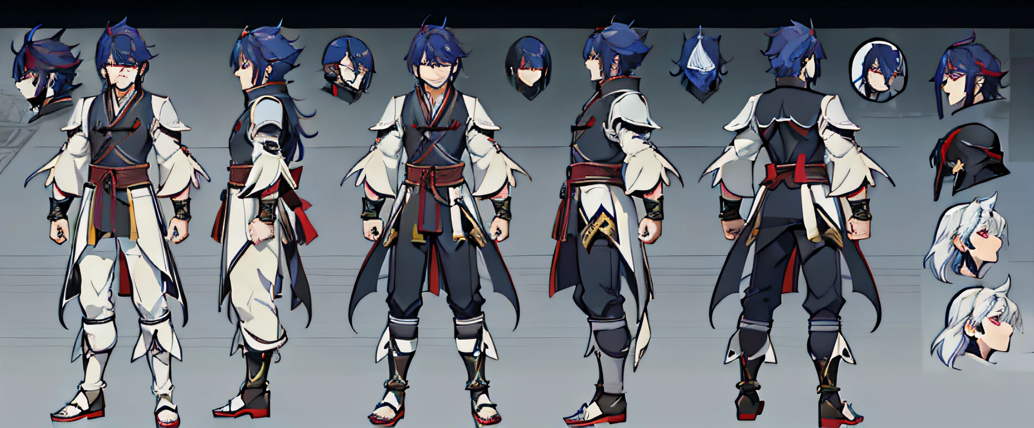 1人, reference sheet, (Fantasy character design, Front, back, Side) mtu， young shadow mage male, inspired by Yang Jin, As a character in Tekken, Inspired by Huang Shen, Dante, soul calibur, casimir art,, black and reddish color armor, draconic looking armor