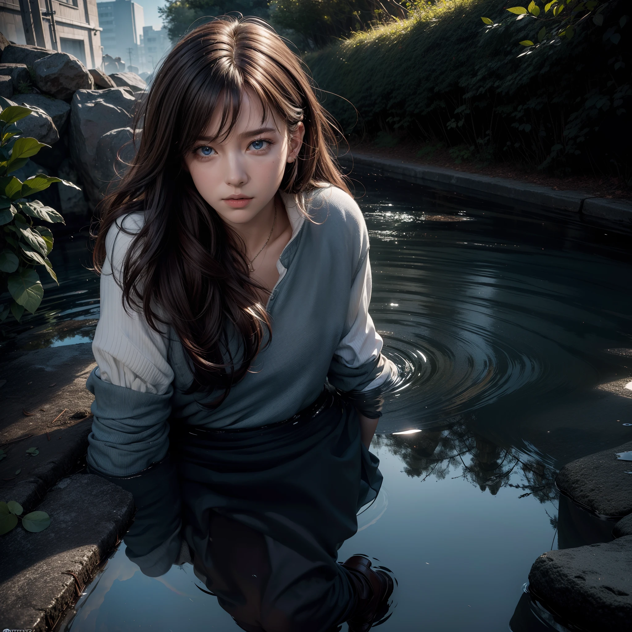 ((Masterpiece: 1.2, Best Quality)),Movie,Official Art,Promotional Art,Movie Wallpaper,White Background,Full Body,Concept Art,Turnaround,Reference Sheet,Art,Background,Outdoor,Original,Raw Photo,Hi-Res, (Realistic, Photorealistic:1.2),Ultra Detailed, Physically Based Rendering,1 Boy, Machine, Puddle, Reflection,