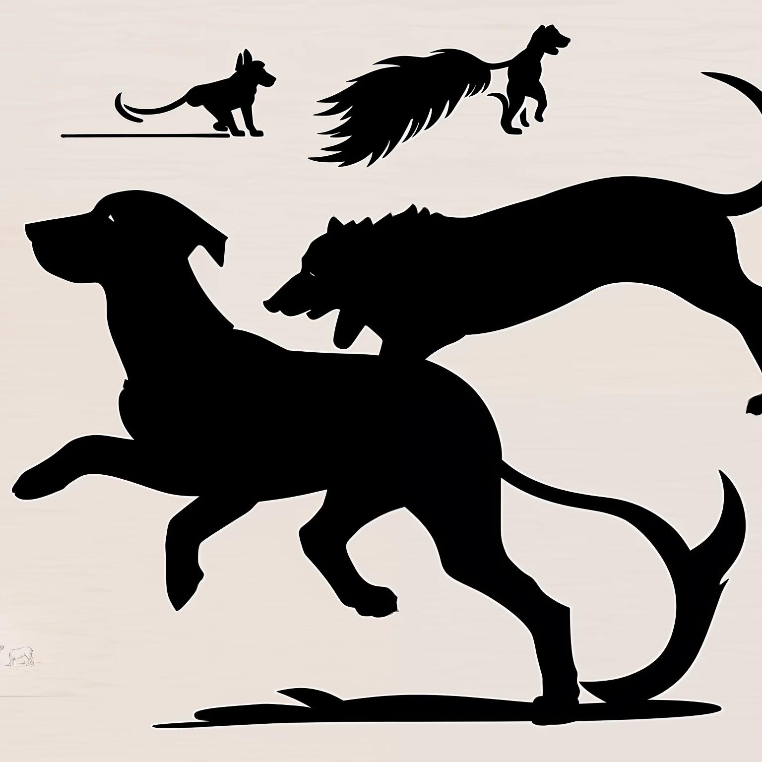Drawing a puppy in a hunting pose, As a silhouette, With an illustrated artistic touch.