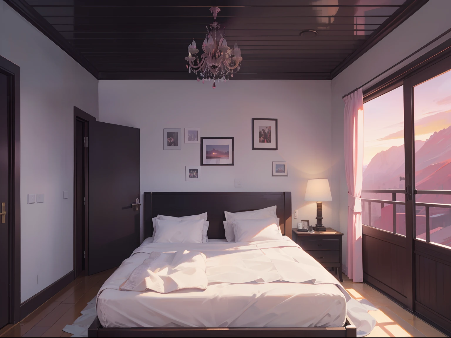 (masterpiece), (best quality), ultra high res, sharp focus, quinacridone magenta shade tone, bedroom, detailed interior design, beautiful scenery, in the afternoon time