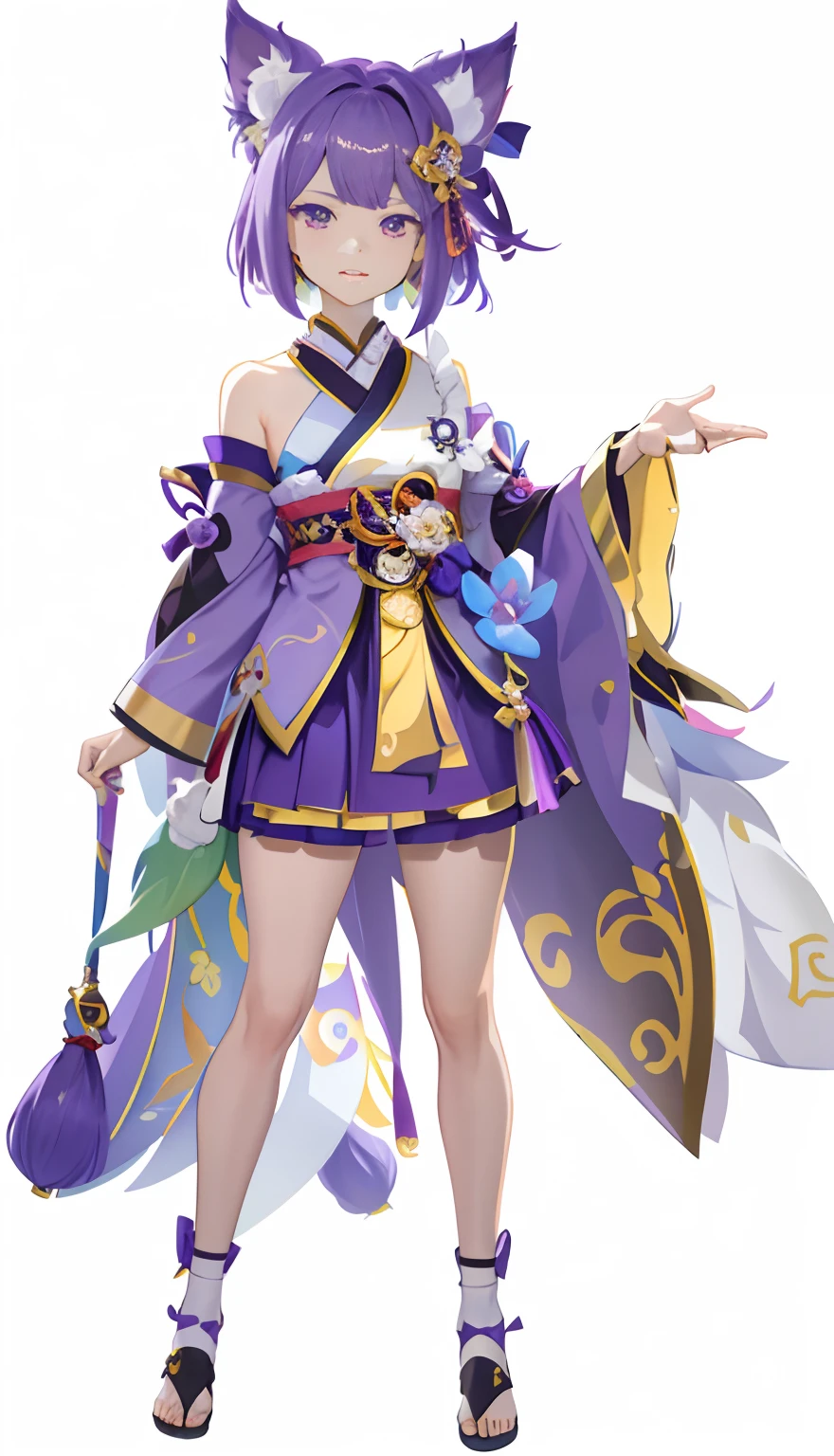 A woman in a purple dress and cat ears holding a purse, zhongli from genshin impact, Keqing from Genshin Impact, Ayaka Genshin impact, ayaka game genshin impact, onmyoji portrait, full-body xianxia, Kushatt Krenz Key Art Women, Genshin impact's character, Onmyoji detailed art, Genshin