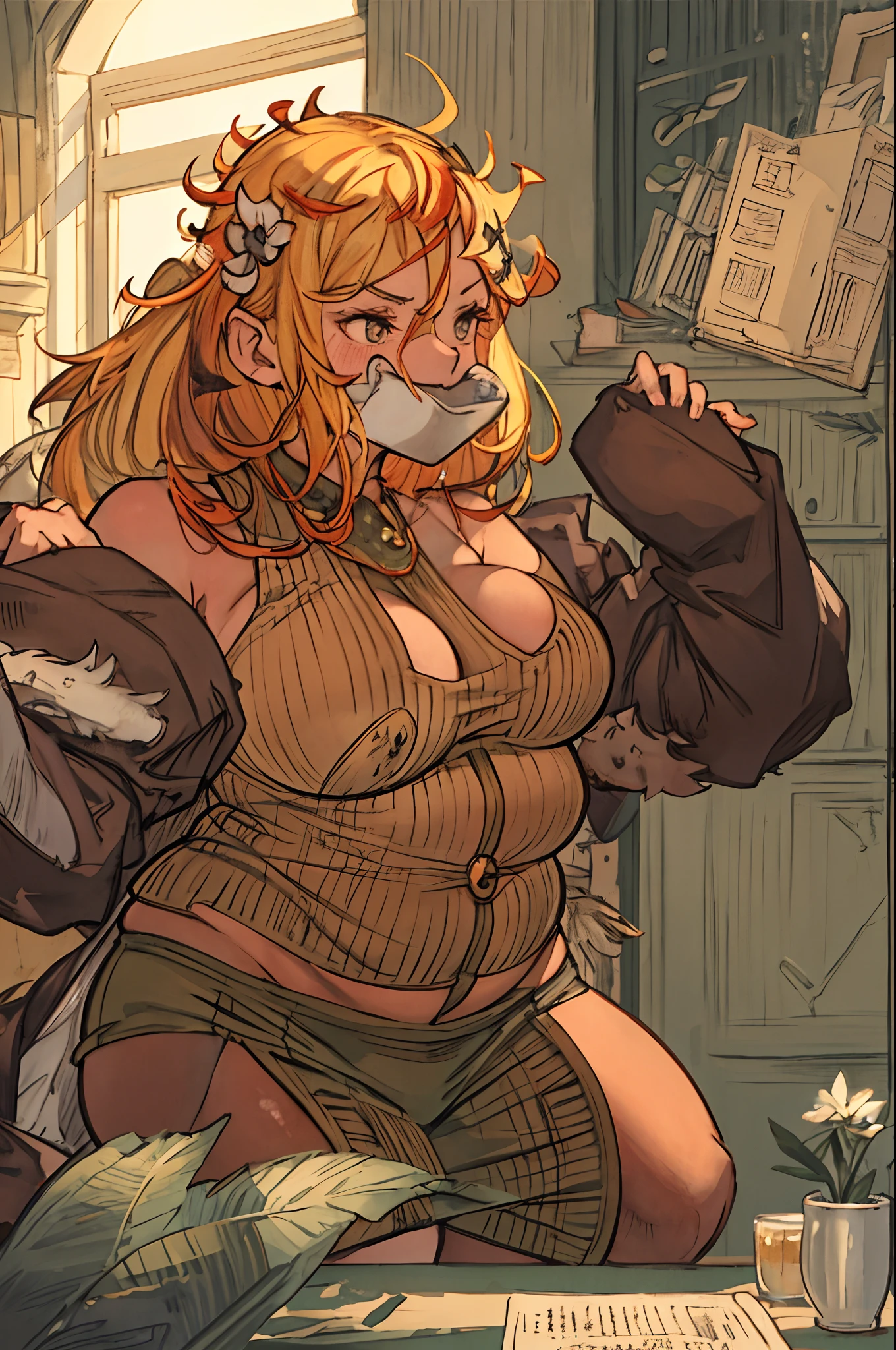 masterpiece, best quality, ultra-detailed, illustration, beefy ginger hairy macho gay-bear dadfy, big bara pecs, flexing his muscles, seducing us, big belly, , seductive, yuri, romance, love, affection, intimacy, tenderness, caring, sweet, cute, beautiful, stunning, gorgeous, stunning, breathtaking, spring class, education, classroom, desks, board, teachers' desk, hallways, students, vibrant, vibrant, lush, shelter, protection, comfort, relaxation, leisure, enjoyment, fun, happiness, joy, contentment, peaceful, tranquil, serene, calm, quiet, tranquil, idyllic, picturesque, charming, romantic, lovey-dovey, amorous, (ginger hair:1.1), (short beard:1.1)