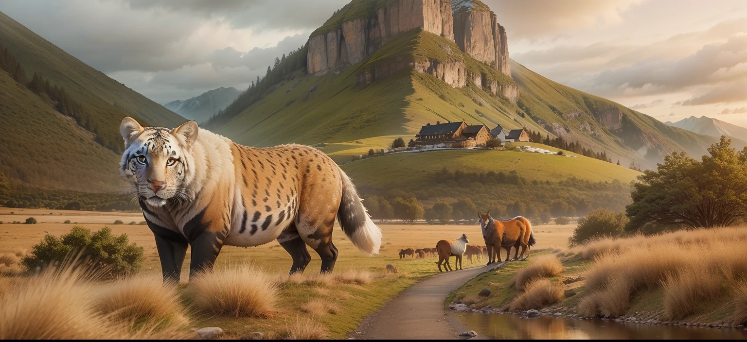 Beautiful mountain, morning seen, animal,