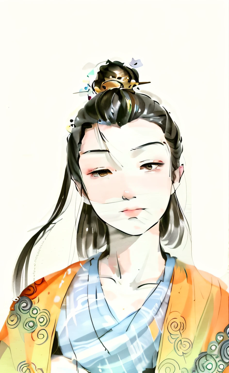 There was a man with a crown on his head,, A boy in a Taoist robe, Exquisite, Inspired by Seki Dosheng, inspired by Ma Yuanyu, Inspired by Qiu Ying, Inspired by Xiao Yuncong, inspired by Wu Bin, Guviz-style artwork, Inspired by Zhao Yuan