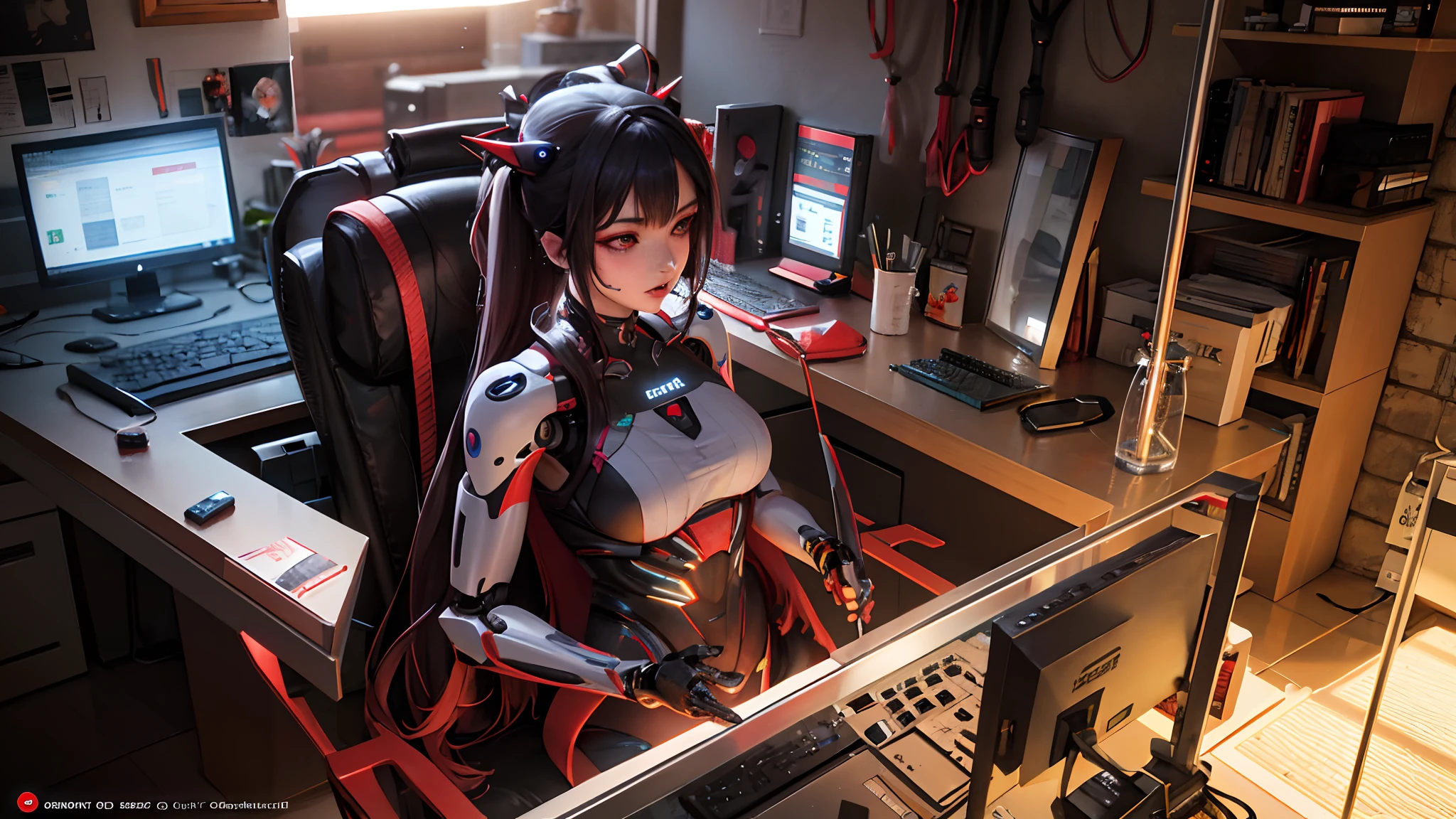 Hyper-realistic，Top image quality，Kabuki female robot，Mechanical prosthesis，Huakui costumes，cyber punk perssonage，Exquisite rendering，HighestQuali，Epic CG，unreal-engine