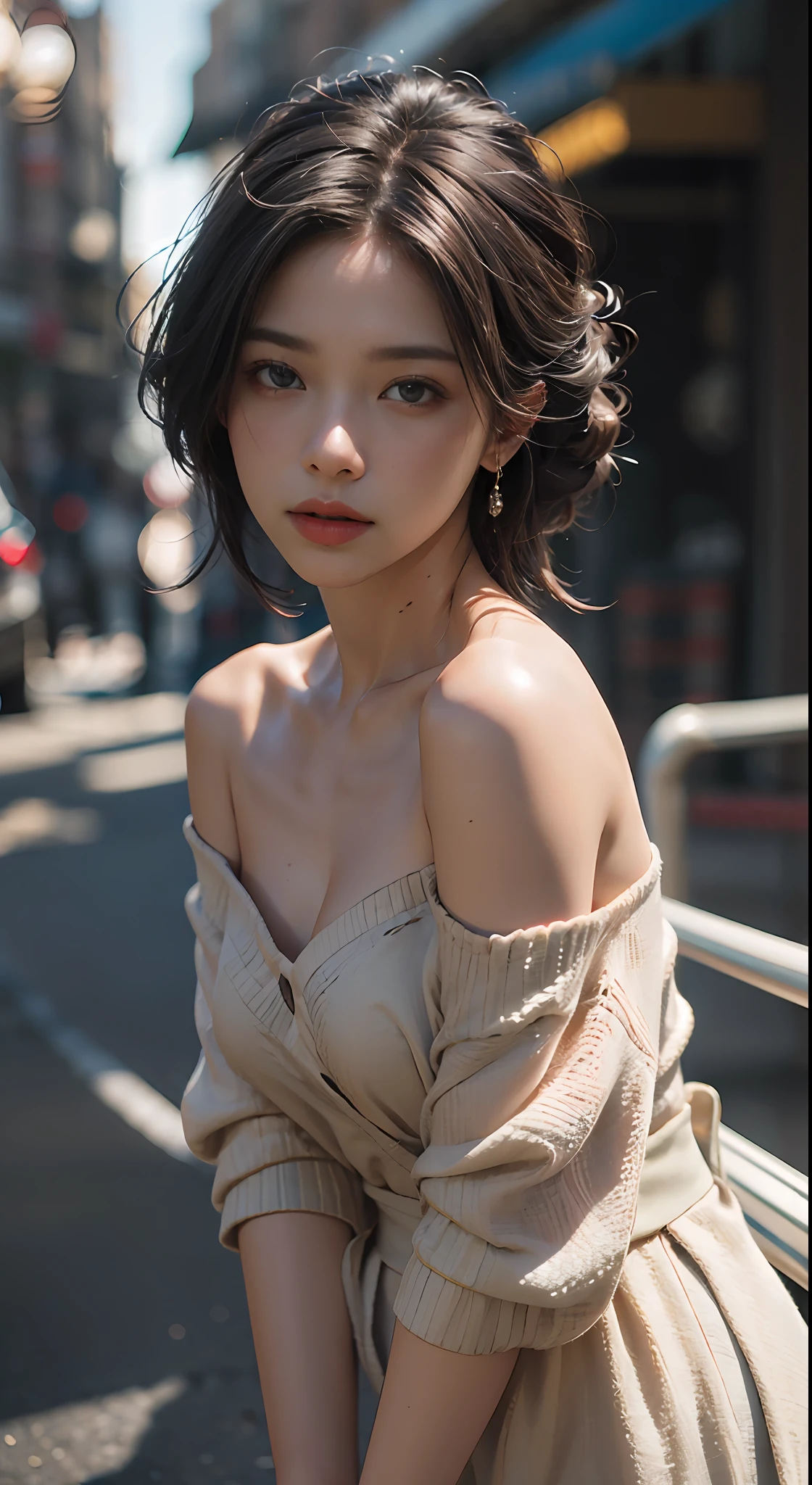 Best quality, masterpiece, ultra high res, (photorealistic:1.4), raw photo, 1girl, off shoulder, cinematic lighting