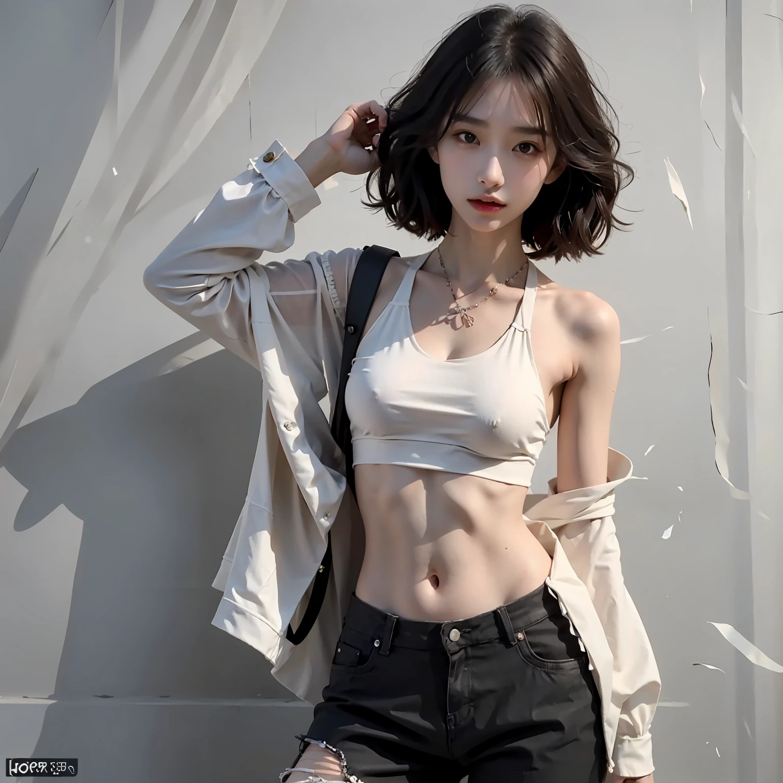 Young woman, beautiful, slim body, perfect face, Super slim body, long hair with band, galsses, naked and standing in the nightclub, sexy body, beautiful