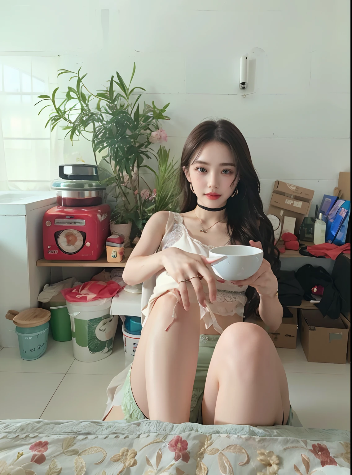 ,Beautiful detailed girl,very detailed eyes and faces,Beautiful detailed eyes,light in face,blush of nose,((1girl)),eBlue eyes,green-eyed,Redlip、eye makeup、short detailed hair、bobo head、(full_body_1.3)、choker necklace、耳Nipple Ring、middlebreast、Lace、Tattooed with、choker、Slim waist、((firm_abs))、Glows skin、exteriors、Professional lighting、detail shaded、 sharp_focus, Supermodel, ssmile, posing on a, edge lit,,,