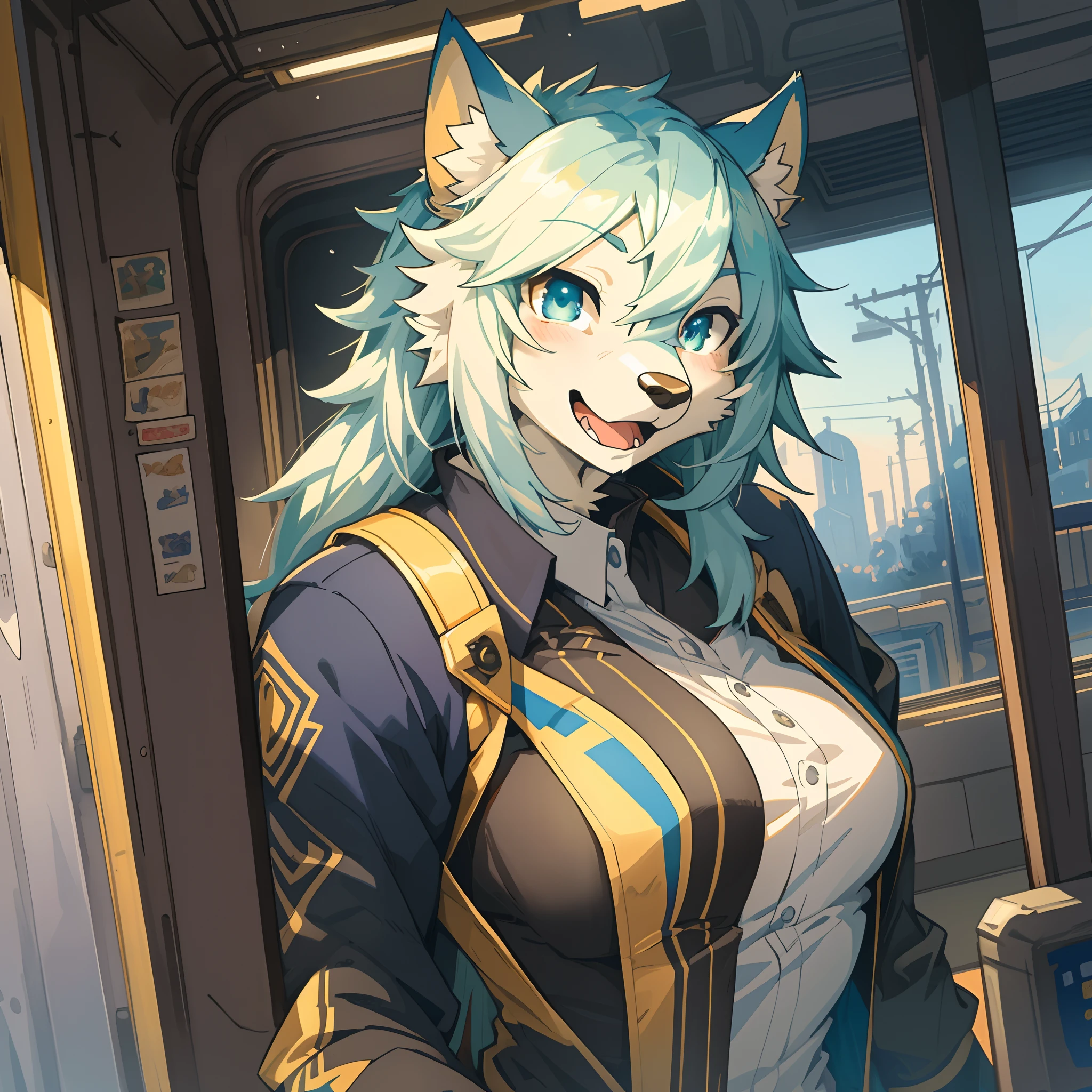 top quality, best quality, High-quality illustrations, masterpiece, super high resolution, detailed background, station, train, salary, suits, hero, moning, 6+boys, 6+girls, absurdres(highly detailed beautiful face and eyes)perfect ???????, expression, good lighting, cinematic shadow(kemono, furry anthro)assorted poses, dynamic angle,