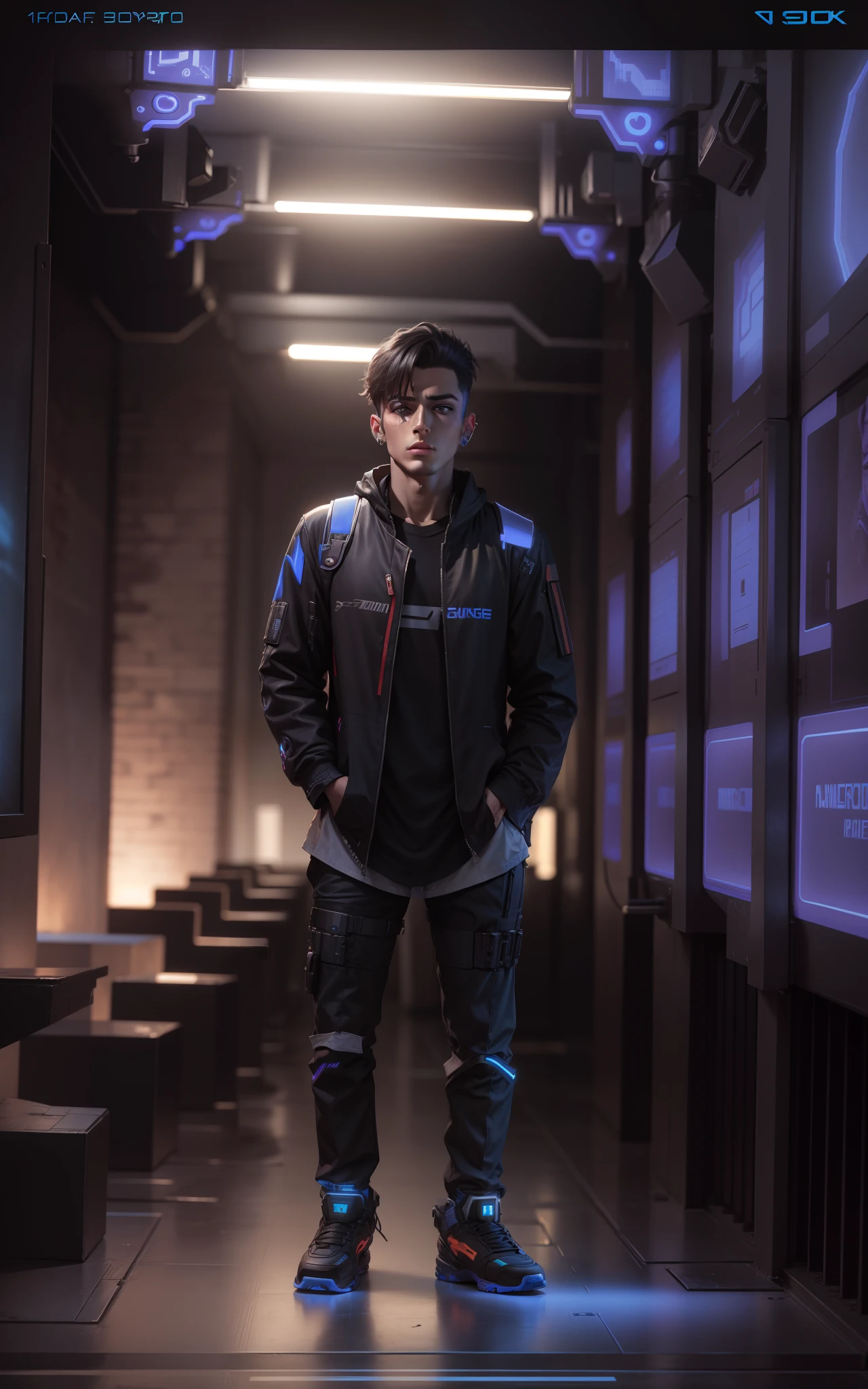 Change background cyberpunk handsome boy, realistic face, 8k, ultra realistic