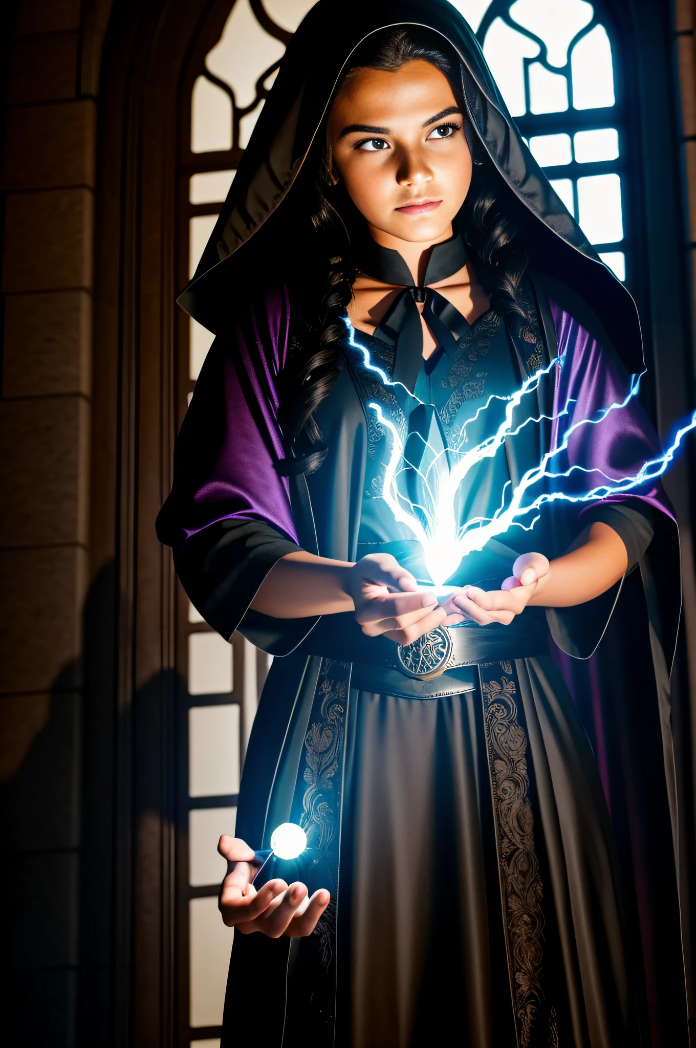 Beautiful shadow mage casting a spell