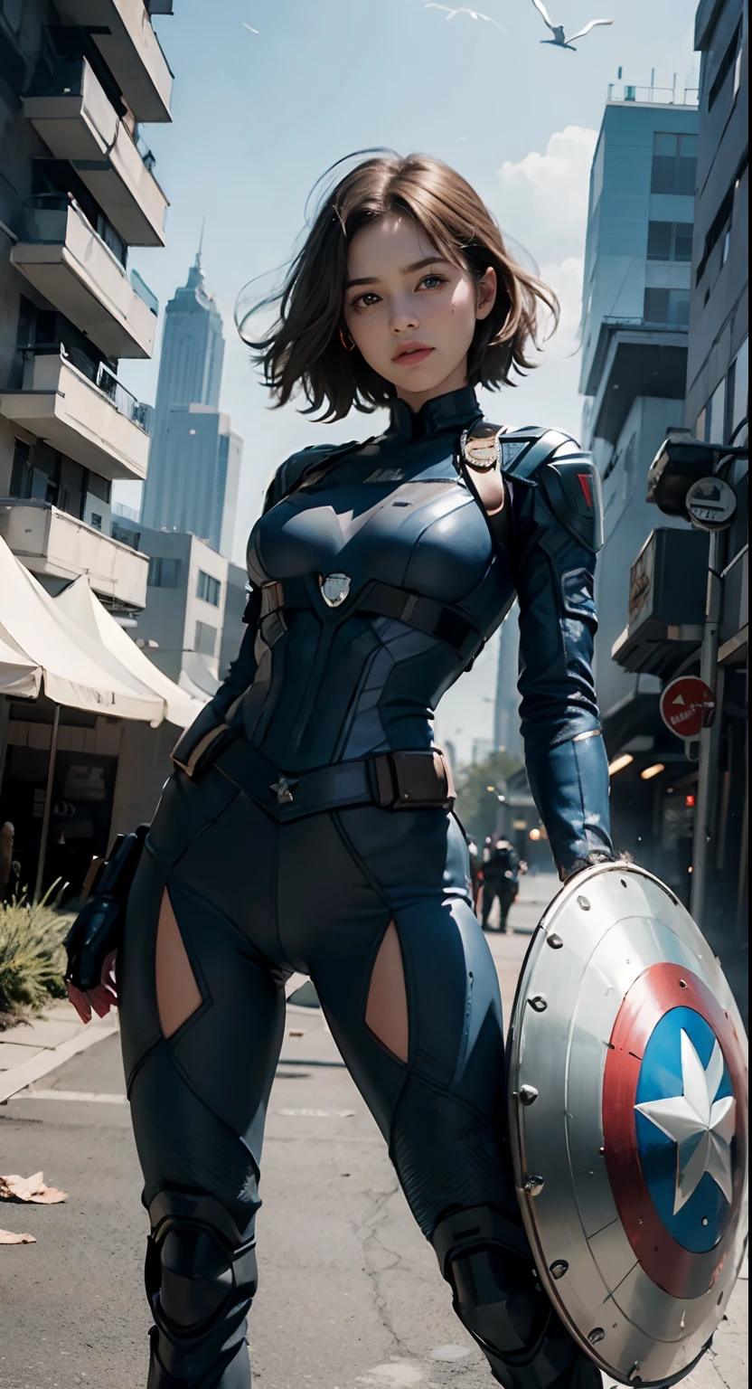 (1girl:1.3), solo, __body-parts__, official art, unified 8k wallpaper, super detailed, beautiful and aesthetic, beautiful, masterpiece, best quality, raw, masterpiece, super fine photo, best quality, super high resolution, photorealistic realism, sunlight, full-body portrait, amazing beauty, dynamic pose, delicate face, vibrant eyes, (from the front), she wears a futuristic Captain America jersey, blue color scheme, (holding a shield), A capital A on chest, very detailed abandoned warehouse background, detailed face, detailed complex busy background, messy, gorgeous, milky white, highly detailed skin, realistic skin details, visible pores, sharp focus, volumetric fog, 8k uhd, DSLR camera, high quality, film grain, fair skin, photo realism, lomography, huge metropolis in future dystopia, seen from below, translucent