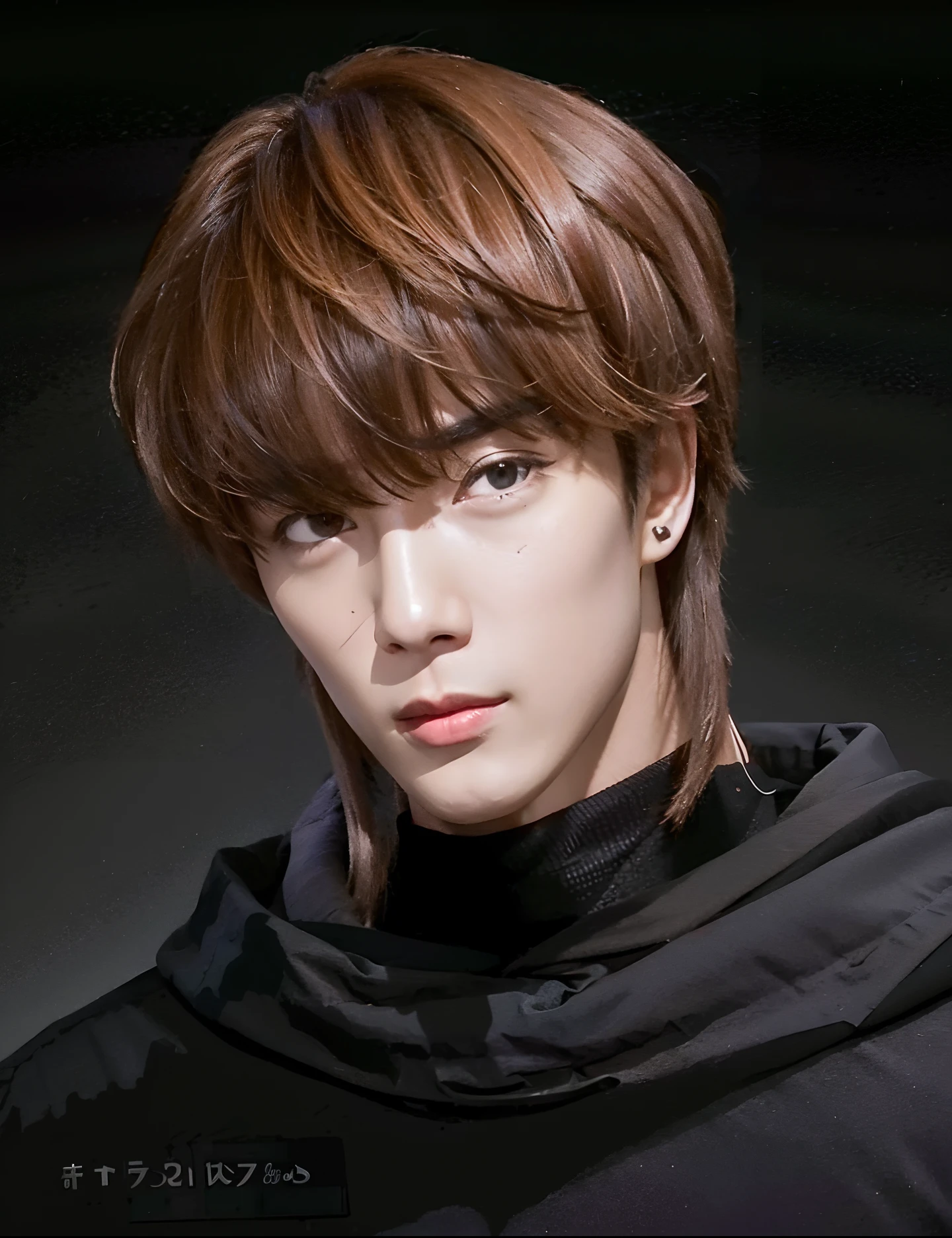 a close up of a person with a brown hair and a black shirt, handsome asian boy, ((looking at viewer)), realistic, best quality, ultra detail, 70mm lens.