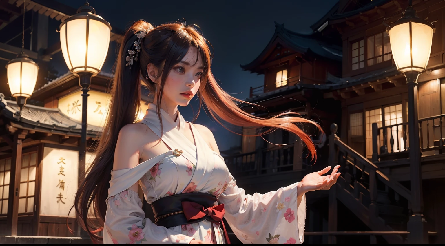 (realisitic,Photorealsitic:1.4),(1 Beauty:1.3),(beautiful countenance:1.5),Detailed shiny skin,A detailed eye,Precise hands and fingers,8K HDR, , masterpiece, (Dynamic angle footage),电影灯光, Finely drawn backgrounds,(The dim,dramatic lighting,No sunlight)Beautiful Japan,Teens Fashion,colourful hair,poneyTail,Venetian,verandah,Rushing,