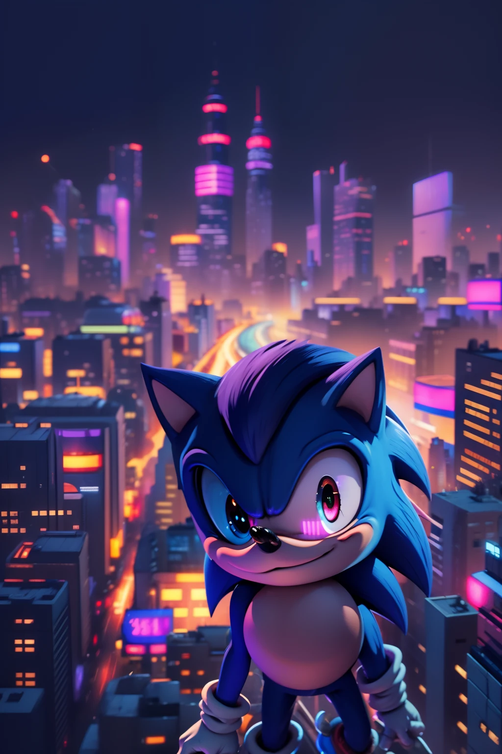 sonic the hedgehog in the city at night, from sonic, portrait of sonic the hedgehog, sonic oc, sonic hedgehog, sonic, hero pose colorful city lighting, sonic game, sonic the hedgehog, in the new action-movie sonic, sonic the hedgehog in a surreal, sonic power, movie sonic, sonic the hedgehog illustration, rendered in sfm