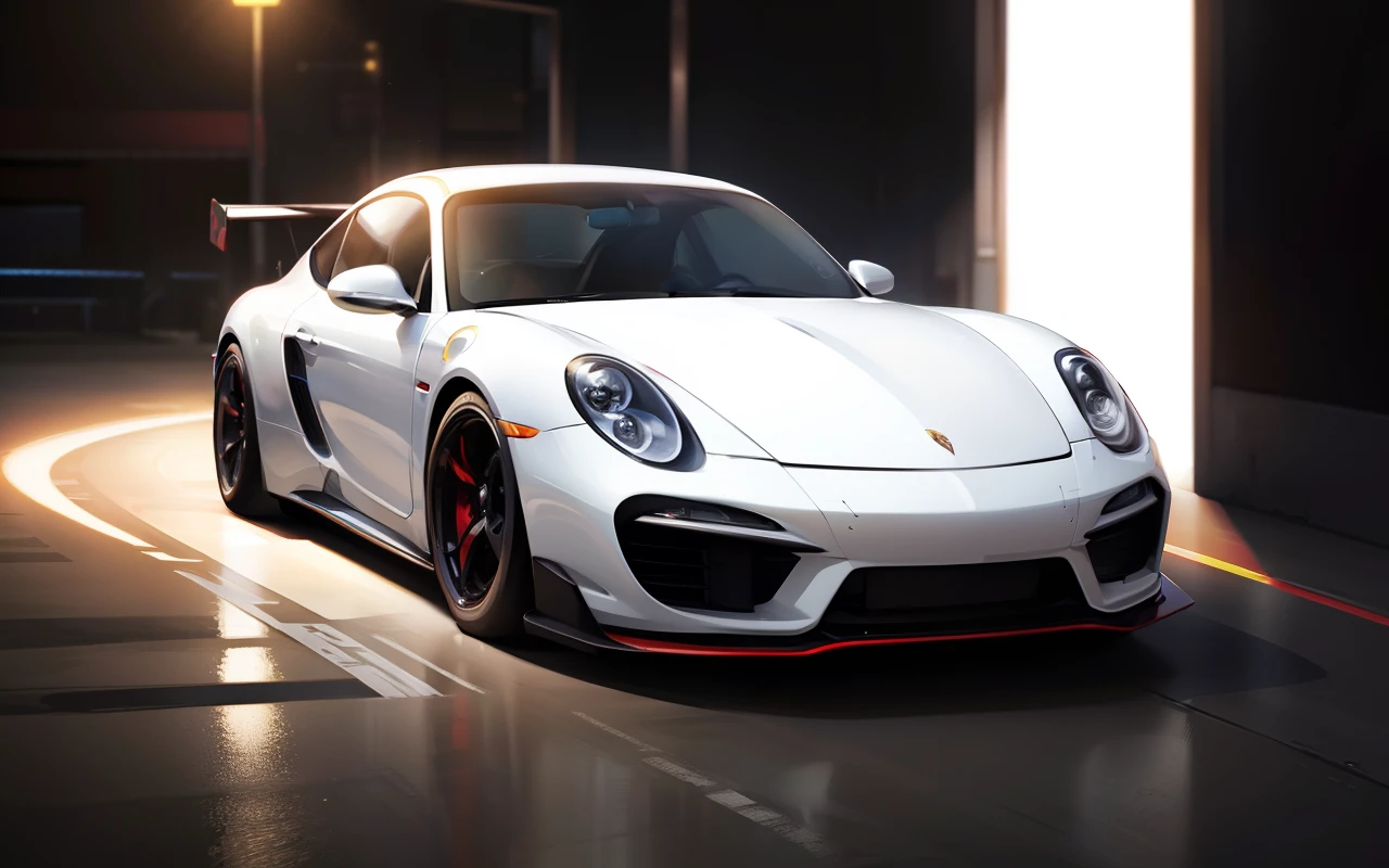 grand master,tmasterpiece,8k wallpaper,CG,Ultra-high image quality,light and shadow effect (Porsche sports car:1.9)In front of the restaurant