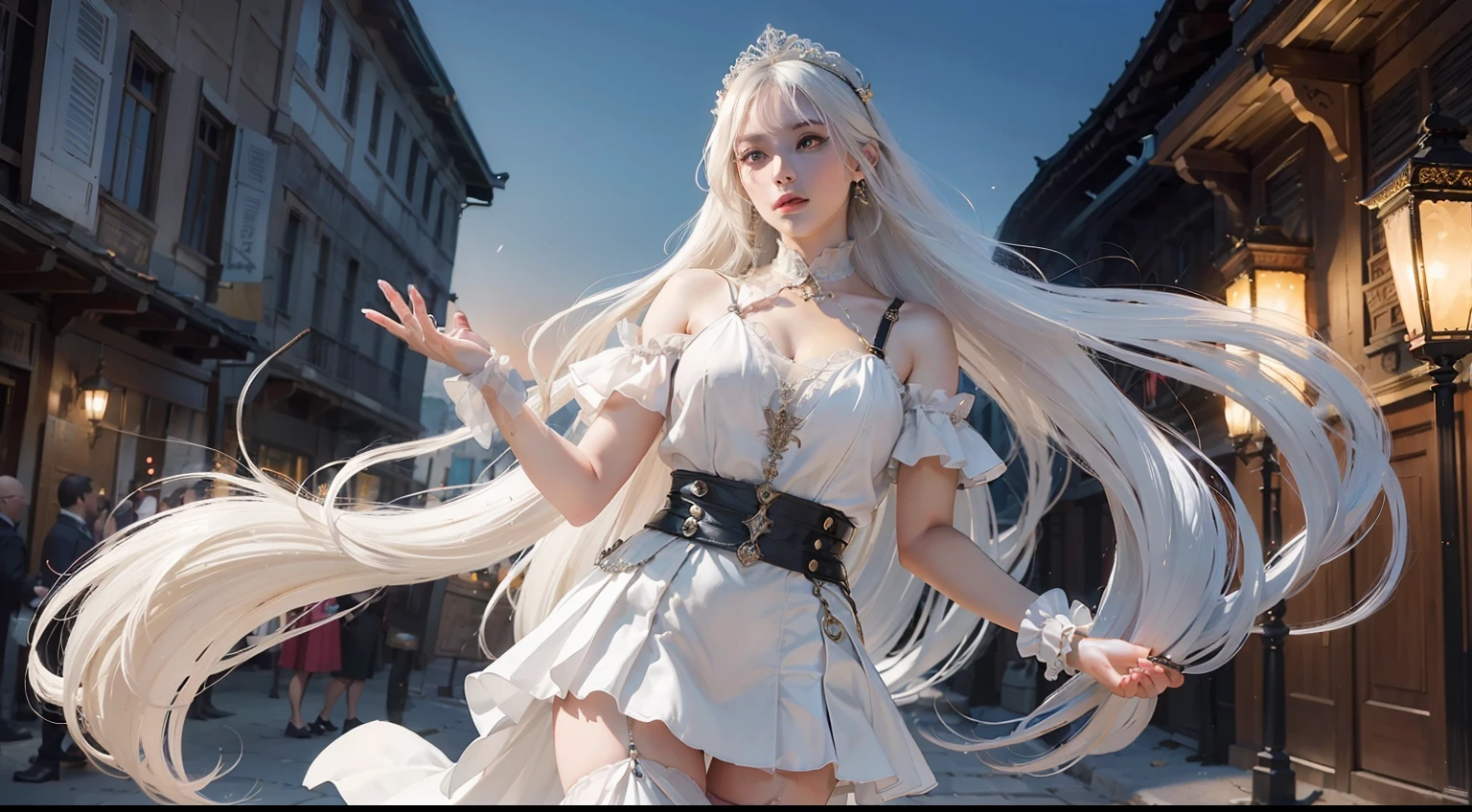 (realisitic,Photorealsitic:1.4),(1 beauty:1.3),(beautiful countenance:1.5),Detailed shiny skin,A detailed eye,Precise hands and fingers,8K HDR, , masterpiece, (Dynamic Angle Video),电影灯光, Finely drawn backgrounds,(The dim,dramatic lighting,No sunlight)Beautiful Greeks,Autumn outfit,White hair,耳Nipple Ring,Parthenon,Wagas,Thinking,Attractive thighs,