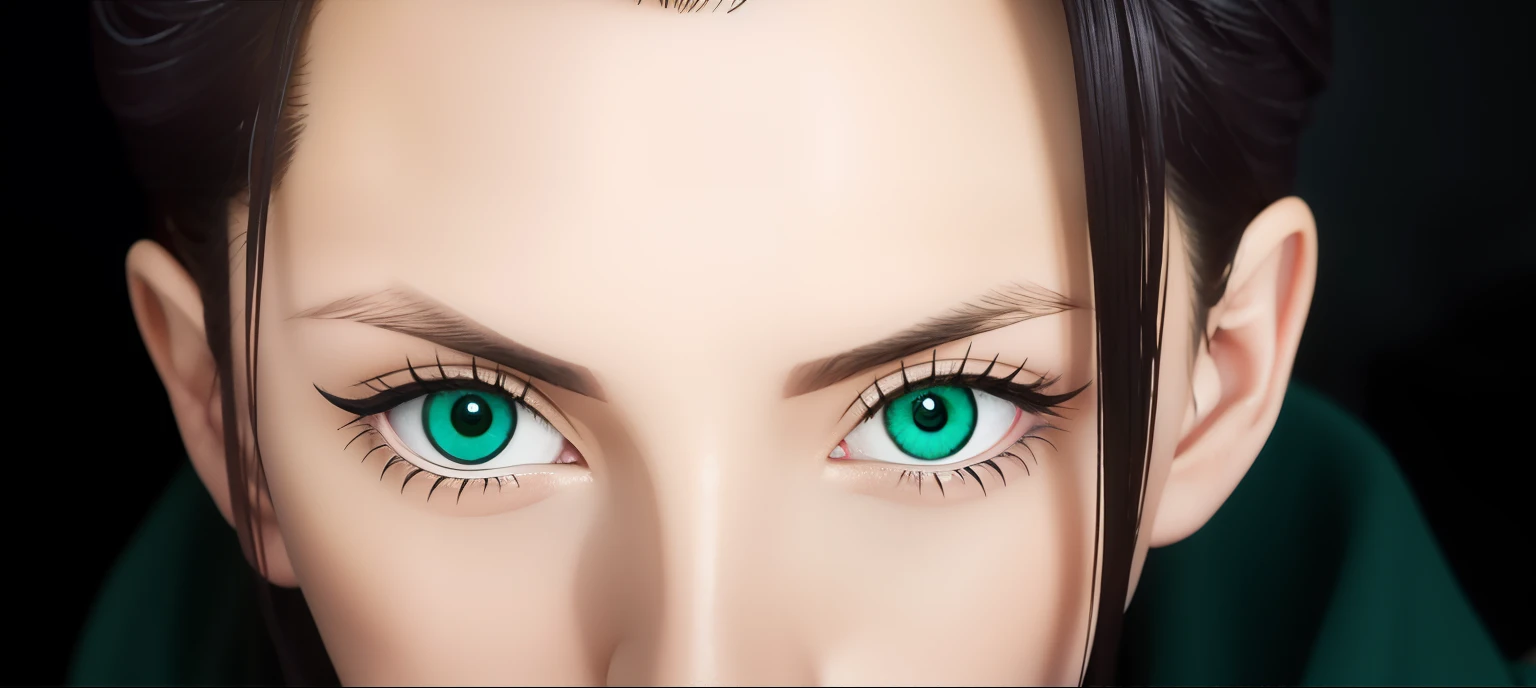 greyt hair,Green eyes