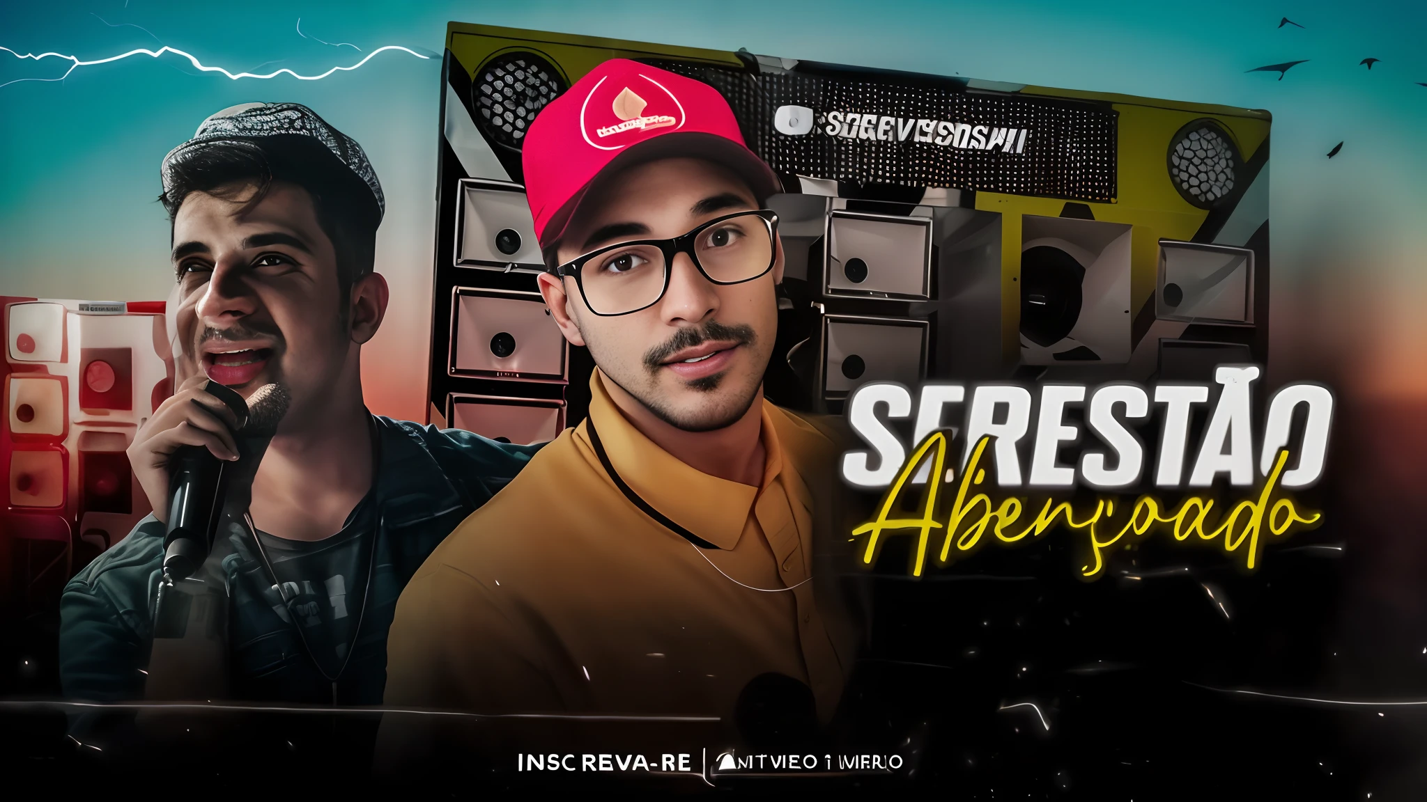 There are two men standing in front of a radio with a red hat on, Agressivo, Sempe, henry ascensio, Album art, stern expression, Asencio, serene expression, music album art, album cape, Henry Alvim Correa, Miniatura do YouTube, foto de perfil 1024px, music album cover, Alma piedosa