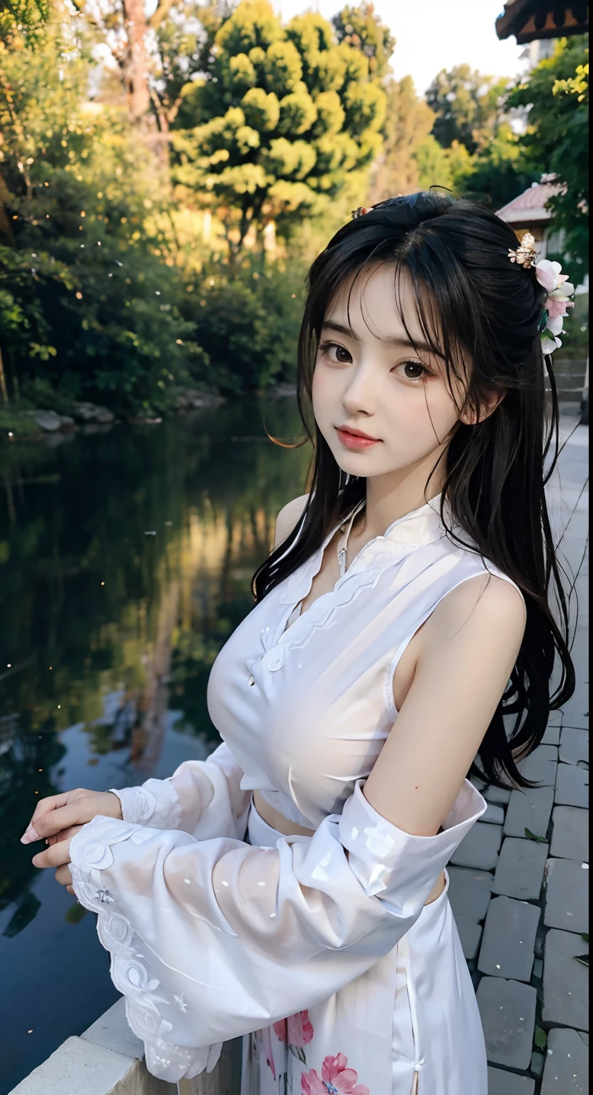 masterpiece,best quality,official art,extremely detailed CG unity 8k wallpaper,
a princess 10 yeald old cute Hanfu dynasty open V-chested clothes royal, All pictures, Wet body of thin silk fabric, Thin silk lace petticoat, (huge ,cleavage),petticoat, white pink, blue ,best qualtiy,tmasterpiece,ultra high resolution,(Realism:1.4),RAW photogr,(True skin texture:1.3),(filmgrain:1.3),(Selfie angle),1个Giant Breast Girl,Beautiful eye and face details,tmasterpiece,Best quality at best,short dress,Bigchest,The chest is more exposed, detailed hair,above looking down facing at camera,short dressPrincess Eyes,Super big eyes,Detailed face,shiny pupils, dress pink (a garden,moon palace)