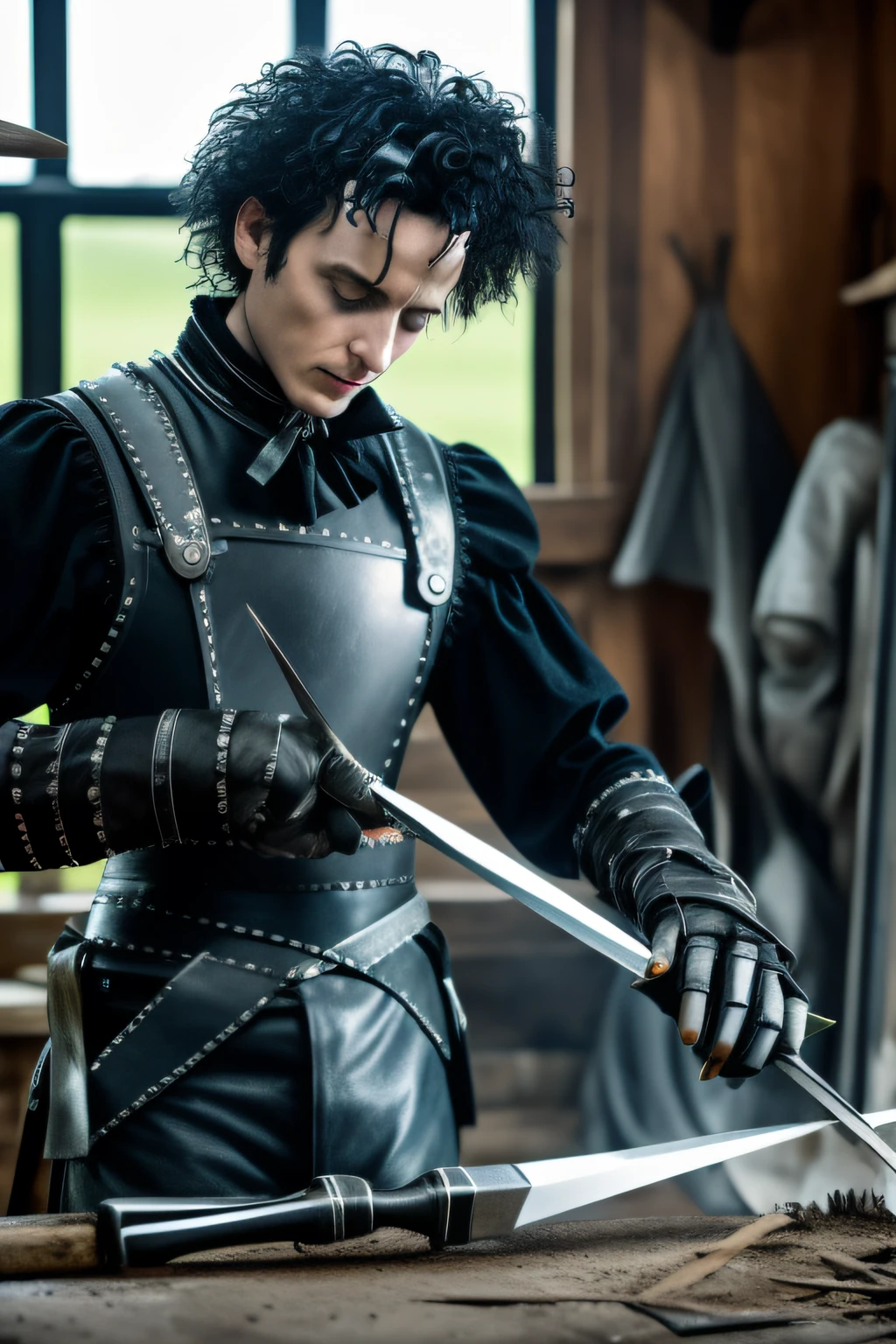 (((Edward Scissorhands)))Make scissors in a blacksmith shop《Edward Scissorhands》