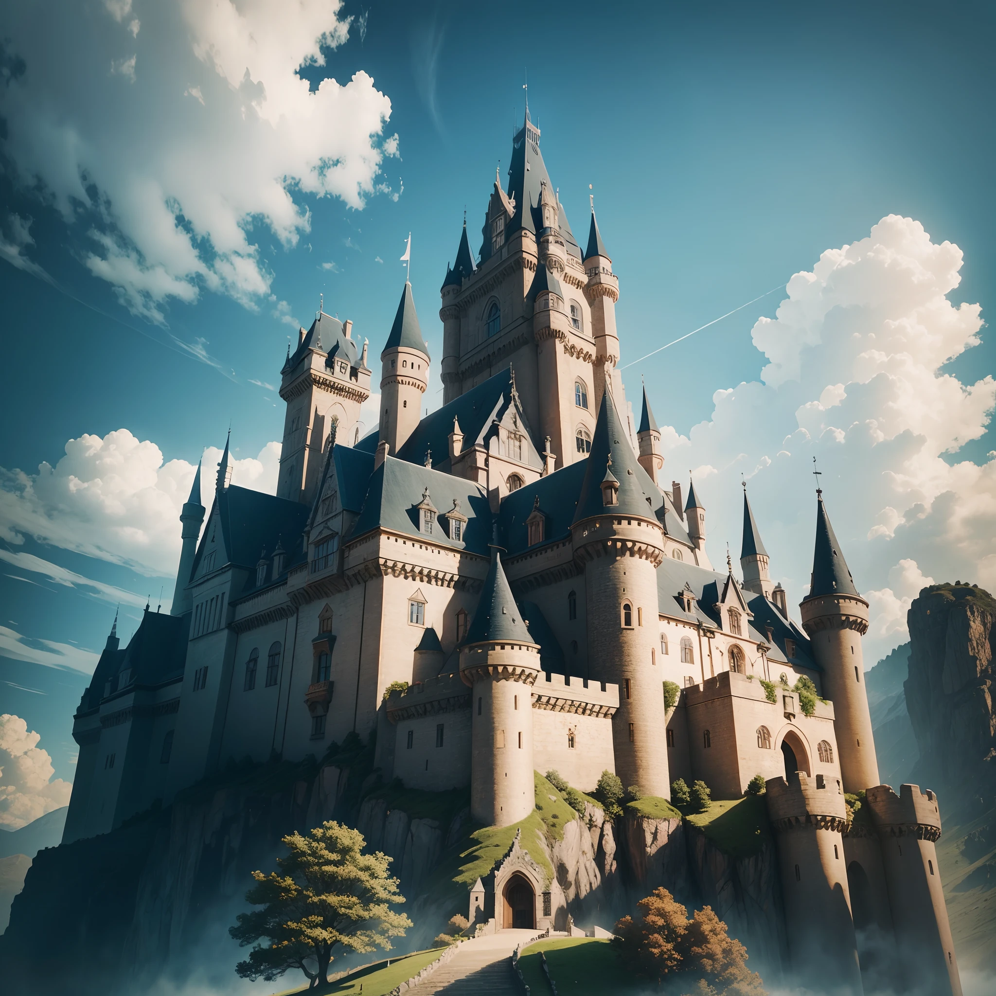 A fantastic castle on top of a mountain