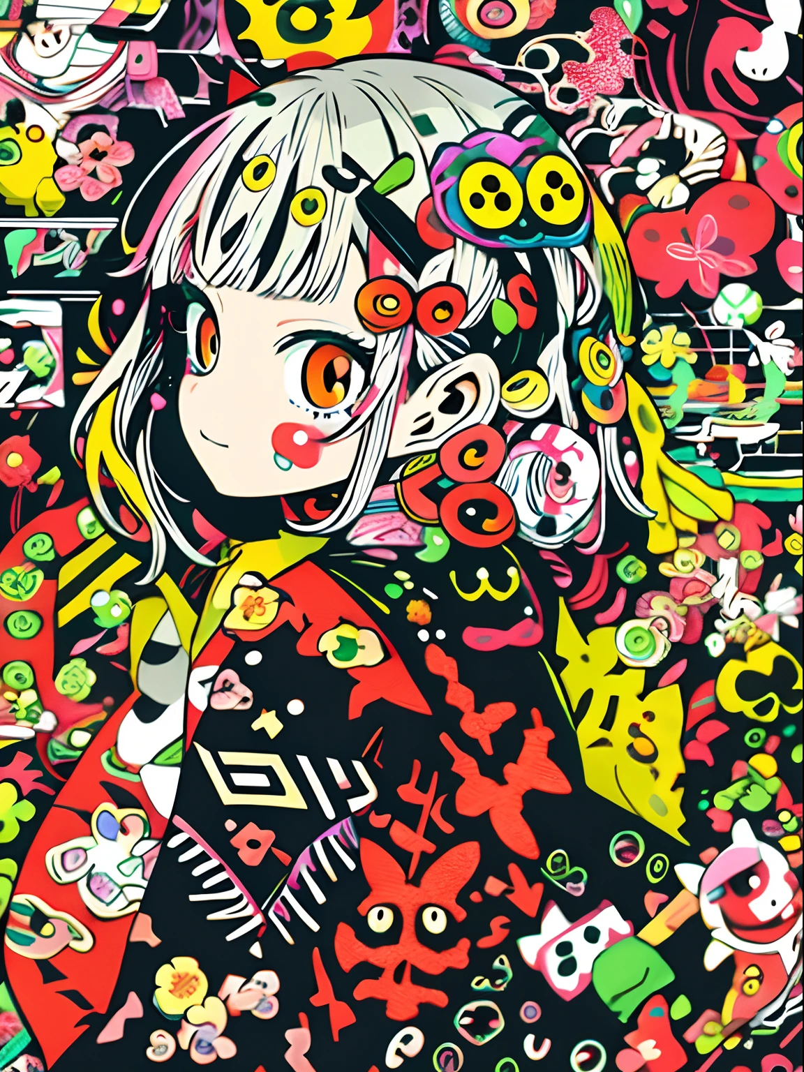 Close-up of a person with a lot of different things, anime graphic illustration, decora inspired illustrations, anime style 4 k, anime abstract art, anime art wallpaper 4k, anime art wallpaper 4k, anime style illustration, Anime art wallpaper 8k, inspired by Hikari Shimoda, 4k detailed digital art, inspired by Kubisi art, anime vibes