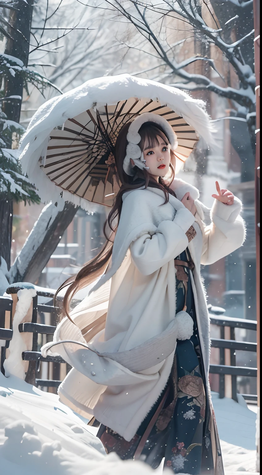 ((Works of masters)),(超高分辨率),1 girl, run, ta costume,Cloak (Snow, Outdoor activities in winter:1.2)
