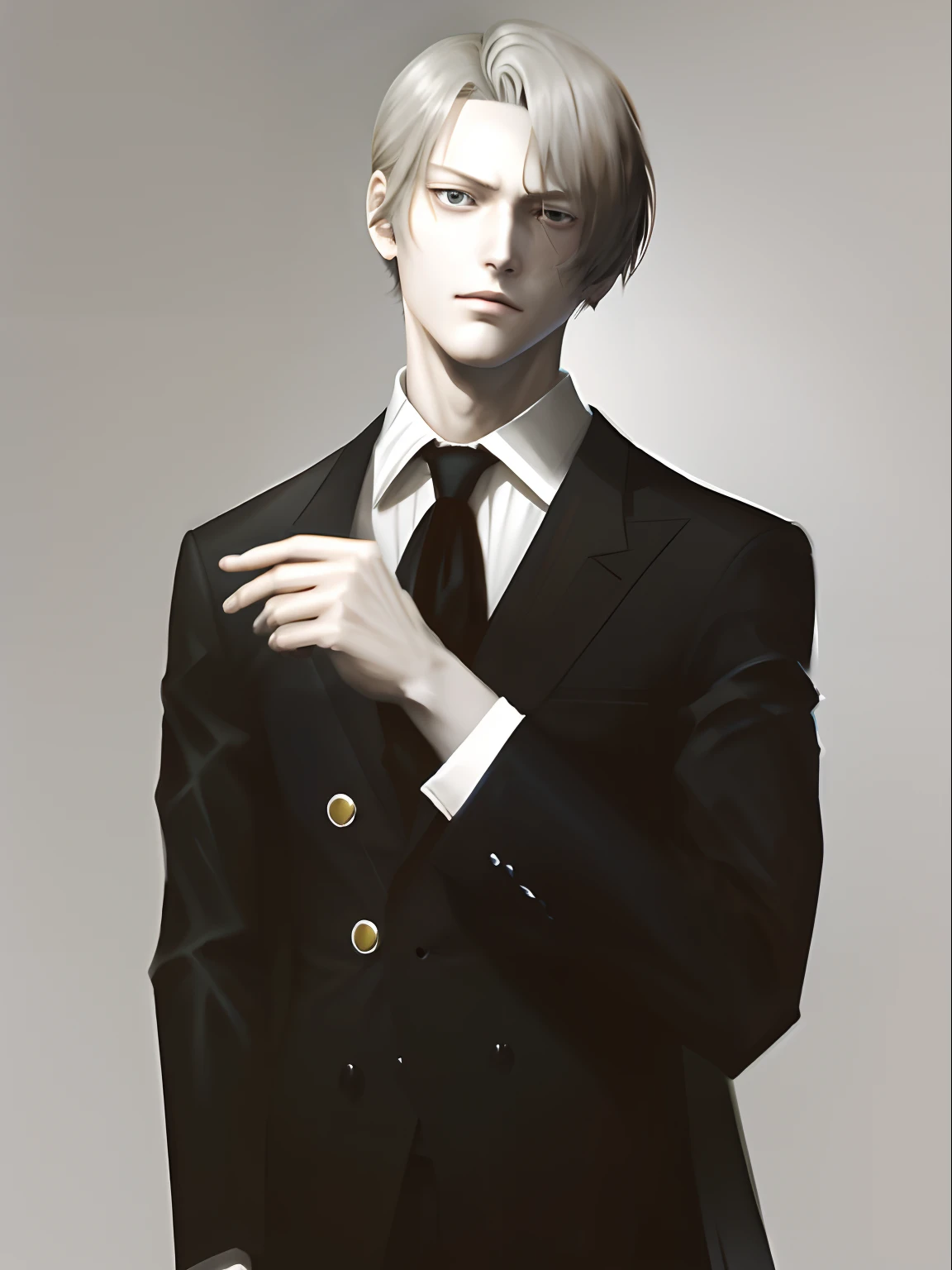 there is a man in a suit and tie posing for a picture，Eyes resolute，largeeyes，二重まぶた，Pick up the corners of your eyes，Handsome face, johan liebert mixed with alucard, digital art of an elegant, johan liebert, , Sanji, inspired by Sadamichi Hirasawa, shigenori soejima illustration, made with anime painter studio