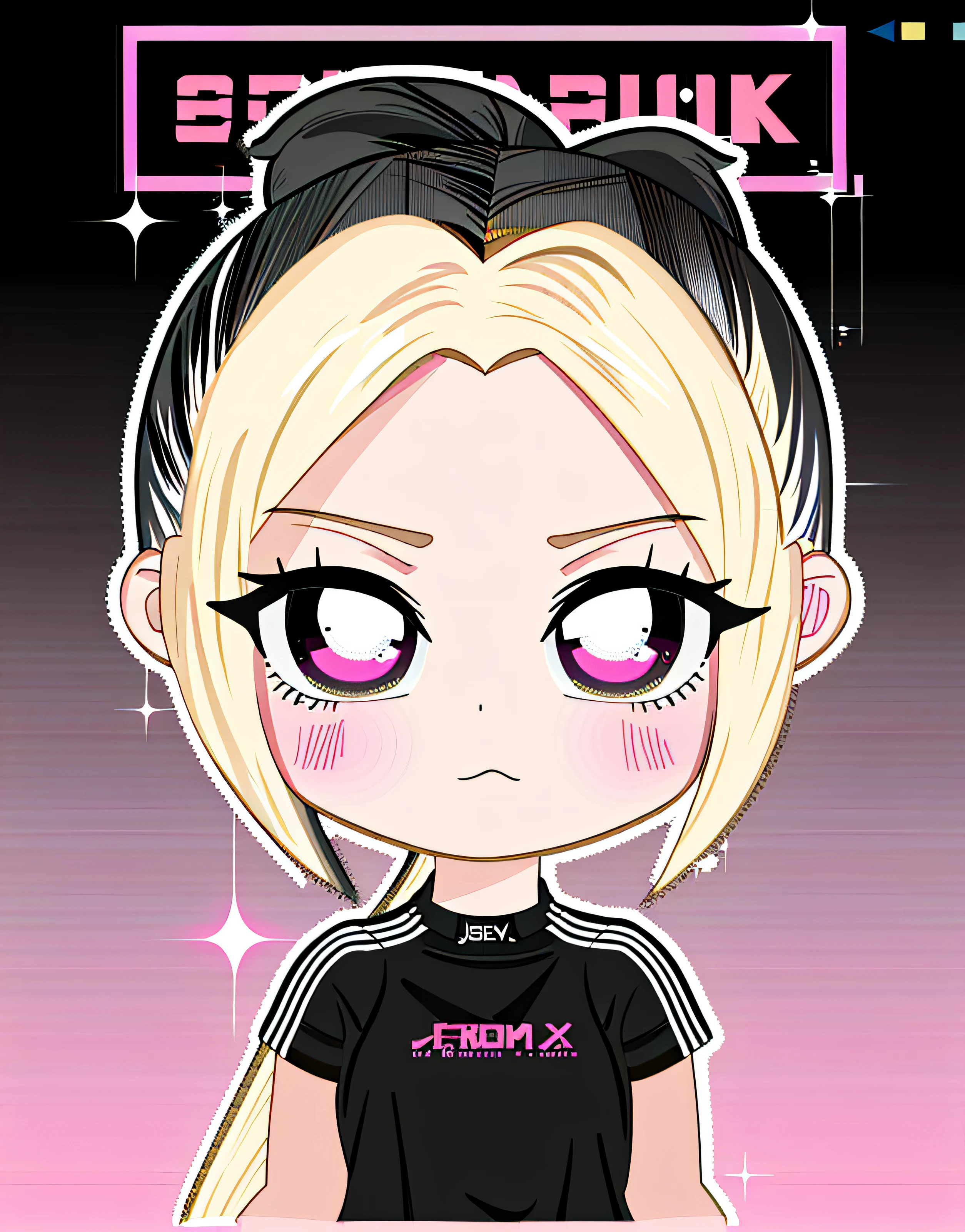 A cartoon girl with black and blond gradient hair and a black shirt, Black Pink Jenny, Portrait of Jenny in black pink, Portrait of Jenny in black pink, official fanart, carismatic, Jenny from Black Powder, Cartoon Art Style, inspired by Jang Seung-eop, Cartoon Art Style, advanced digital chibi art, blackpink jennie, official fan art, ig studios anime style, Hallyu amino