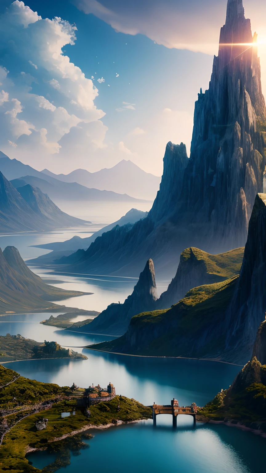 Masterpiece, best quality, high quality, extremely detailed CG unity 8k wallpaper, landscape, outdoor, sky, cloud, sky, no humans, mountain, landscape, water, tree, blue sky, waterfall, cliff, nature, lake, river , cloudy skies, award winning photography, bokeh, depth of field, HDR, bloom, chromatic aberration, photorealism, very detailed, trending on artstation, trending on CGsociety, intricate, high detail, dramatic, midjourney art