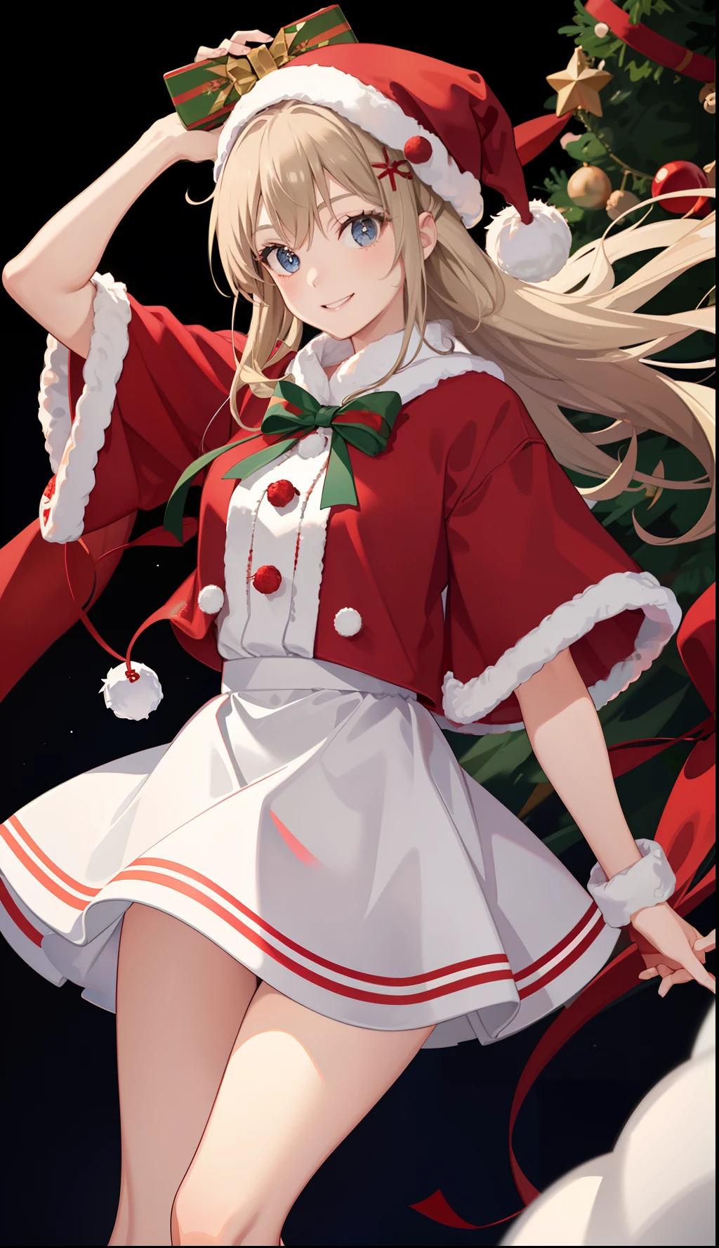 1girl in、A smile、Christmas、Dressed in Santa Claus costume、