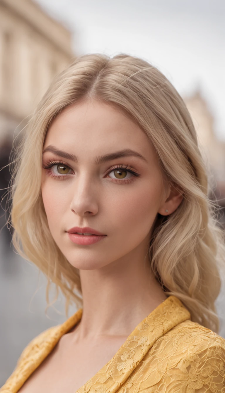 (masterpiece, high resolution, photo-realistic:1.4), (southern Italian young woman:1.3), (intense yellow eyes radiating brilliance:1.3), (modern and stylish blonde hair:1.2), (thick and well-groomed black eyebrows:1.2), (perfectly sculpted slender nose:1.2), (plump and alluring lips:1.2), (flawless and sun-kissed complexion:1.3), (comfortable and chic red outfit:1.2), (complementing her beautiful earrings:1.1), (waiting at the airport for her flight:1.2), (standing gracefully with anticipation:1.2), (eye-level angle to capture her essence:1.2), (Canon EOS R6 mirrorless camera:1.2), (paired with a Canon RF 50mm f/1.2L USM lens:1.2), (exquisitely capturing her features:1.2), (bringing out her natural beauty:1.2), (celebrating the allure of Mediterranean allure:1.1).