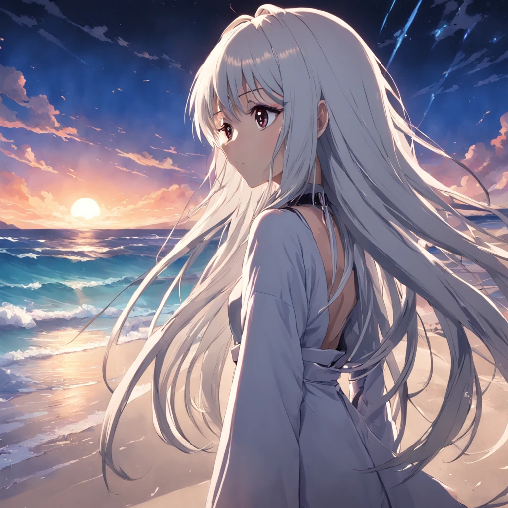 sandbeach,shoun,long whitr hair,drak