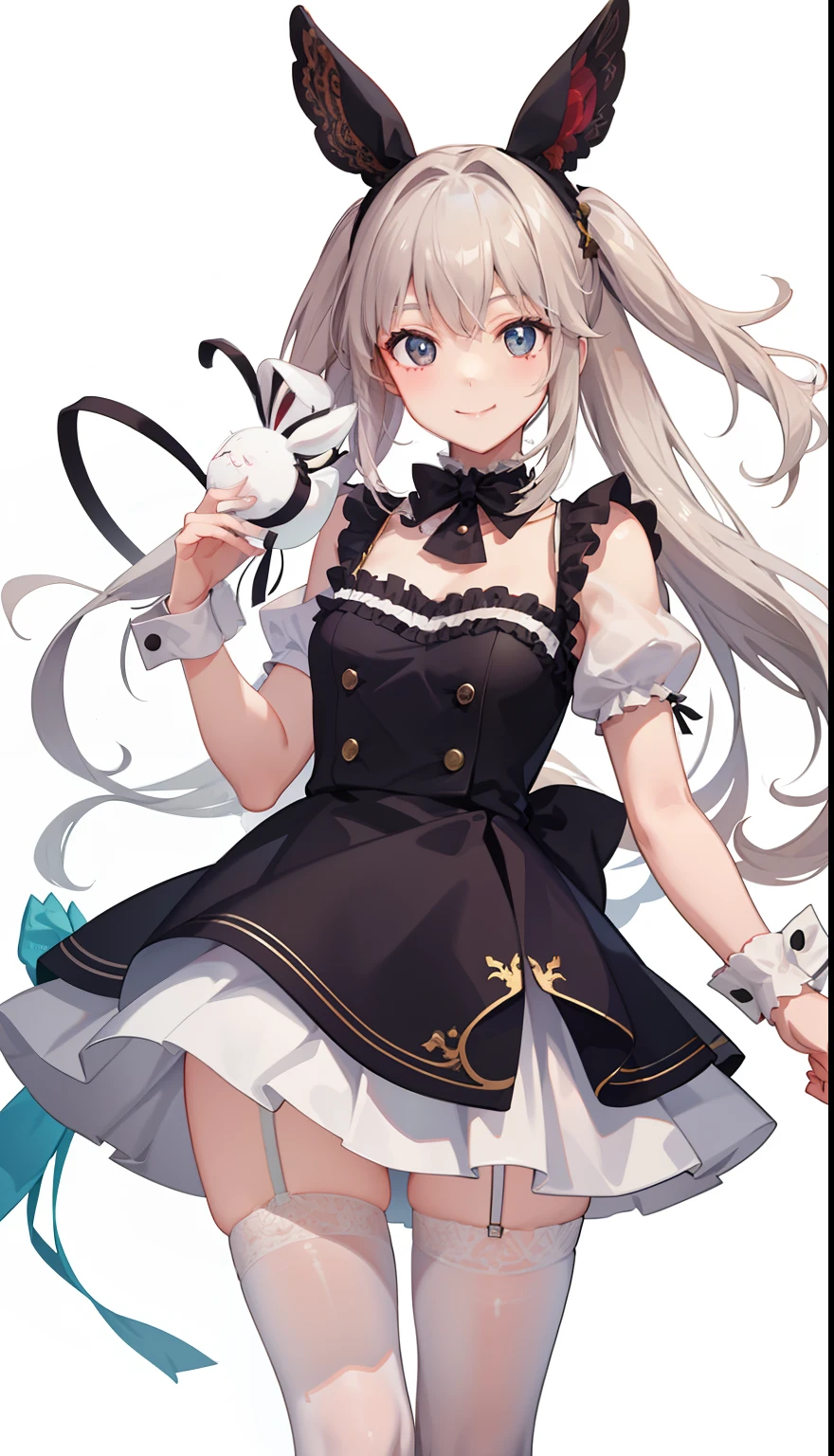 1girl in、A smile、A delightful! Wearing a stuffed rabbit、(small tits)
