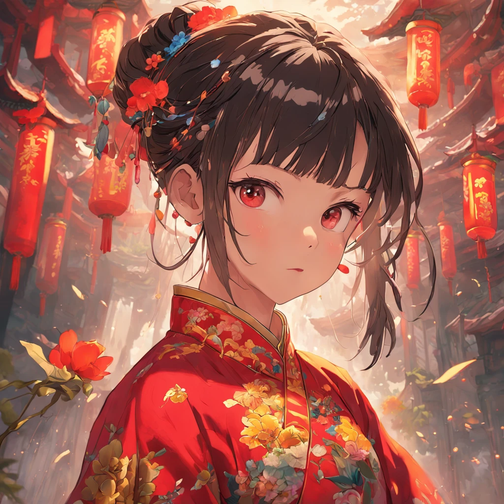 (masterpiece, CGI:1.4), (Chinese with traditional hairstyle:1.2), (wearing a vibrant red qipao:1.4), (eyes glowing with vibrant yellow color:1.2), (surrounded by a garden full of colorful flowers:1.2), (meticulously styled traditional hairstyle:1.2), (exquisite details of the qipao:1.2), (intricate patterns and embroidery:1.1), (captivating and innocent gaze:1.1), (harmony between child and nature:1.2), (subtle lighting accentuating features:1.1), (lush and vivid floral backdrop:1.2), (sense of tranquility and natural beauty:1.1), (authentic representation of Chinese tradition:1.2), (timeless elegance and grace:1.2), (meticulous attention to detail:1.2), (capturing the child's cultural heritage:1.1), Cinematic, Hyper-detailed, insane details, Beautifully color graded, Unreal Engine, DOF, Super-Resolution, Megapixel, Cinematic Lightning, Anti-Aliasing, FKAA, TXAA, RTX, SSAO, Post Processing, Post Production, Tone Mapping, CGI, VFX, SFX, Insanely detailed and intricate, Hyper maximalist, Hyper realistic, Volumetric, Photorealistic, ultra photoreal, ultra-detailed, intricate details, 8K, Super detailed, Full color, Volumetric lightning, HDR, Realistic, Unreal Engine, 16K, Sharp focus, Octane render