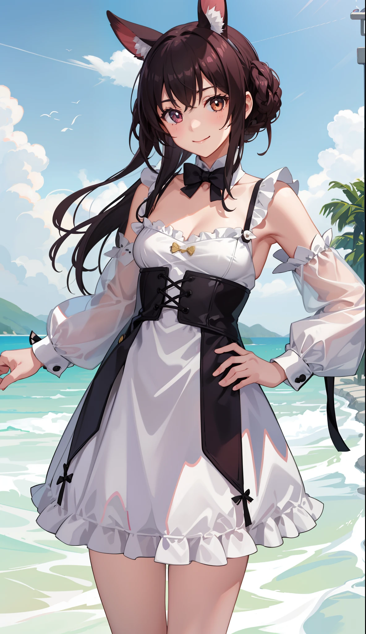 1girl in、A smile、A delightful! Wearing a stuffed rabbit、(small tits)
