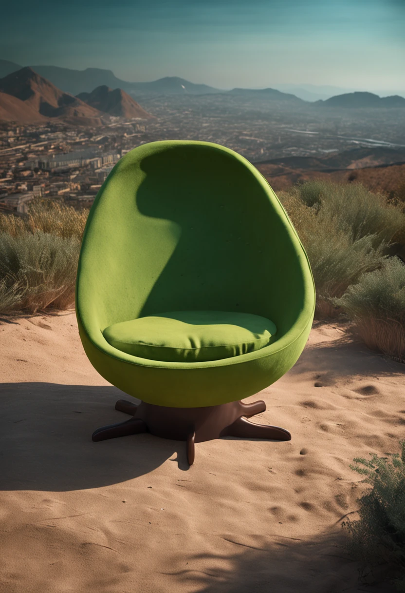 a chair with the shape of an (avocado), green and brown