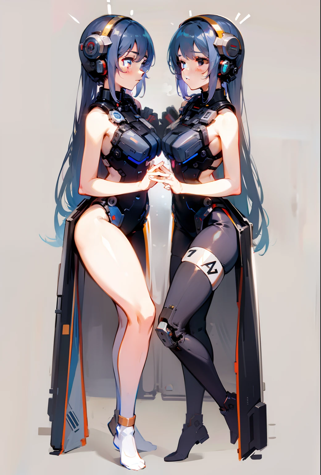 (masterpiece:1.2) (((32k))),(((Highest quality))),(Perfect One Woman) masterpiece, add_detail best quality, perfect anime girl, goddess, sexy, Poster, Futuristic, blue shades, robotic girl, 2 girls dancing in a space shuttle