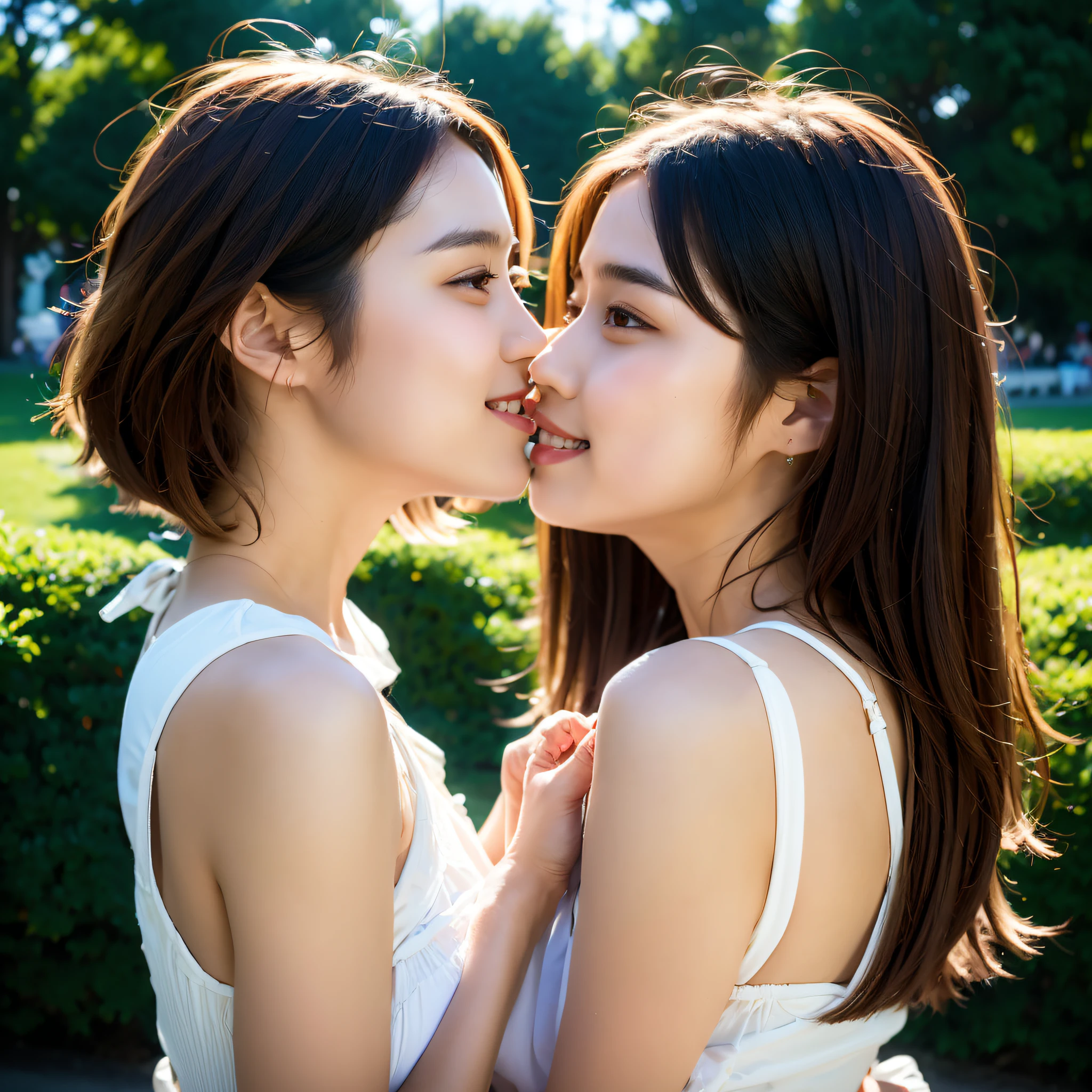 Two Asian women are kissing in the park, portrait of two girls kissing, Lesbian kiss, Kissing each other, kissing together cutely, kiss together, two beautiful women in love, lovely kiss, lesbian embrace, Kissing, kiss mouth to mouth, lesbian, Two girls, lesbian, Asian Women, two women kissing at a carnival, Woman embracing another woman